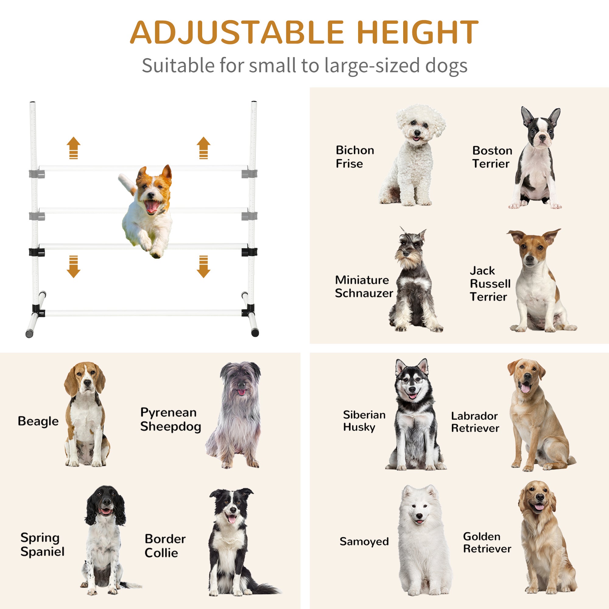PawHut Dog Agility Equipment Training Height Adjustable Jumps Hurdle 4 Pieces with Carrying Bag for Outdoor - North Peak Garden Furniture