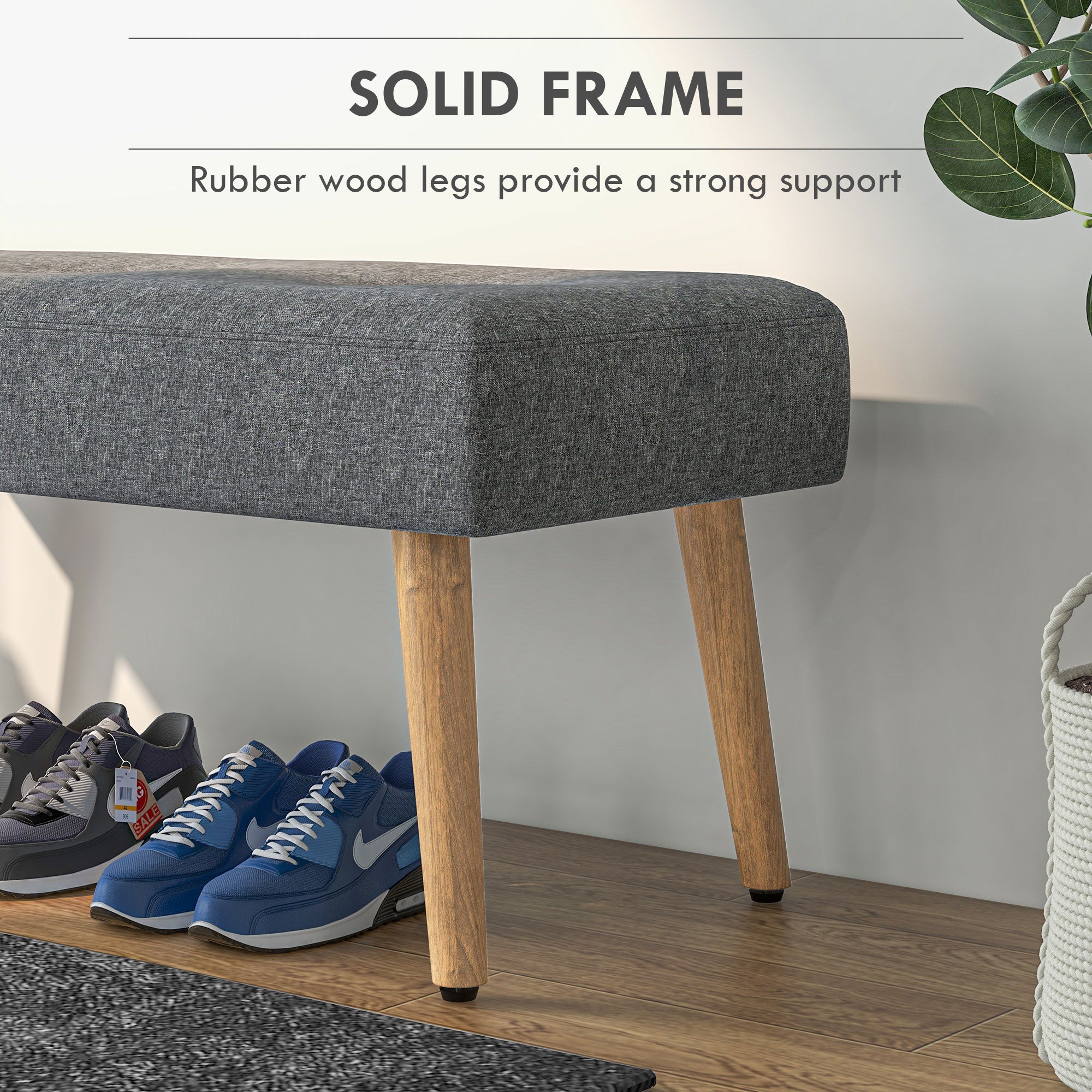 HOMCOM Multifunctional Bed End Bench Tufted Upholstered Shoe Bench Ottoman Footstool Linen Fabric for Entryway Living Room Grey - North Peak Garden Furniture