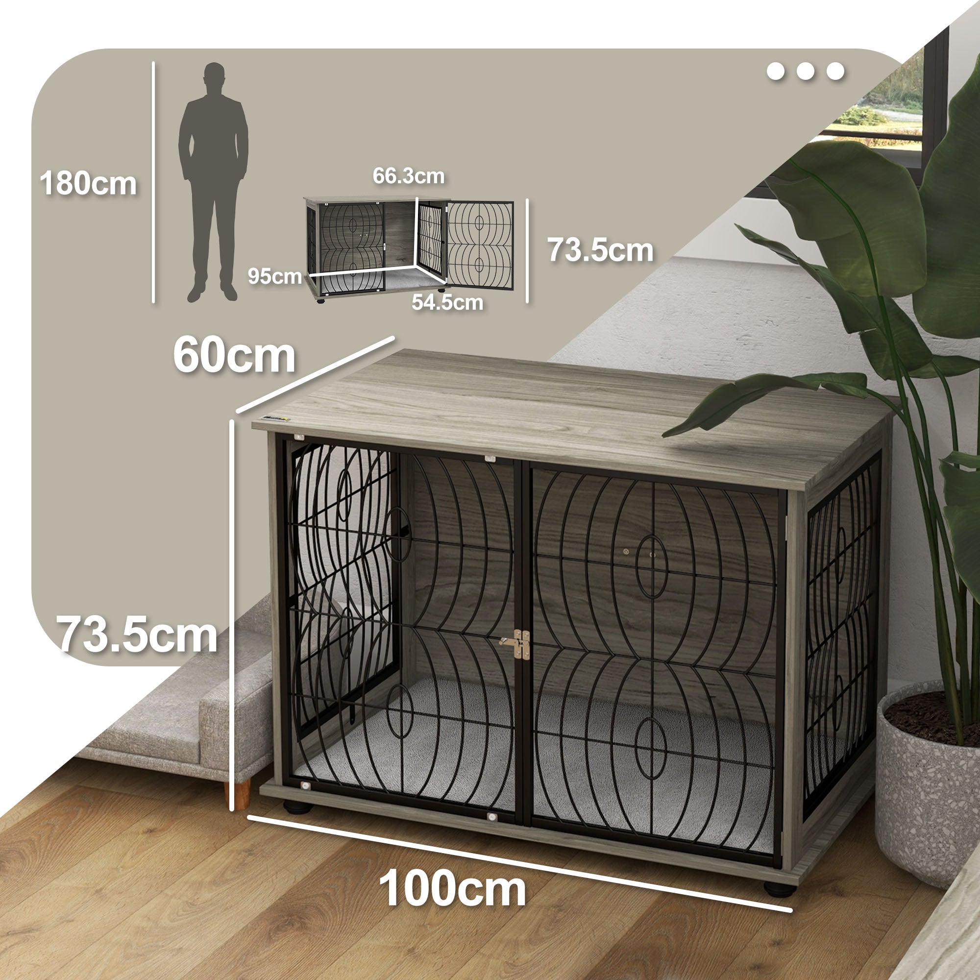 PawHut Dog Crate Furniture End Table w/ Plush Washable Cushion, Lockable Door, for Large Dogs - North Peak Garden Furniture