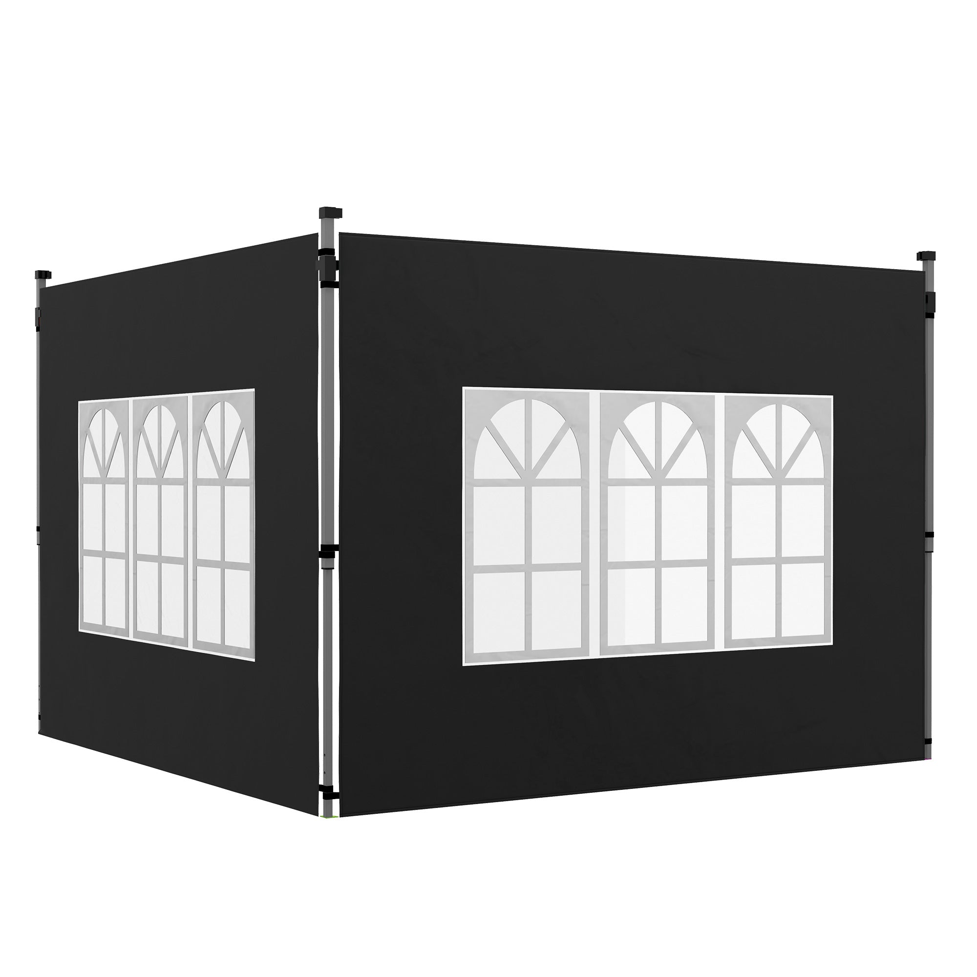 Outsunny Gazebo Side Panels, Sides Replacement with Window for 3x3(m) or 3x4m Pop Up Gazebo, 2 Pack, Black - North Peak Garden Furniture