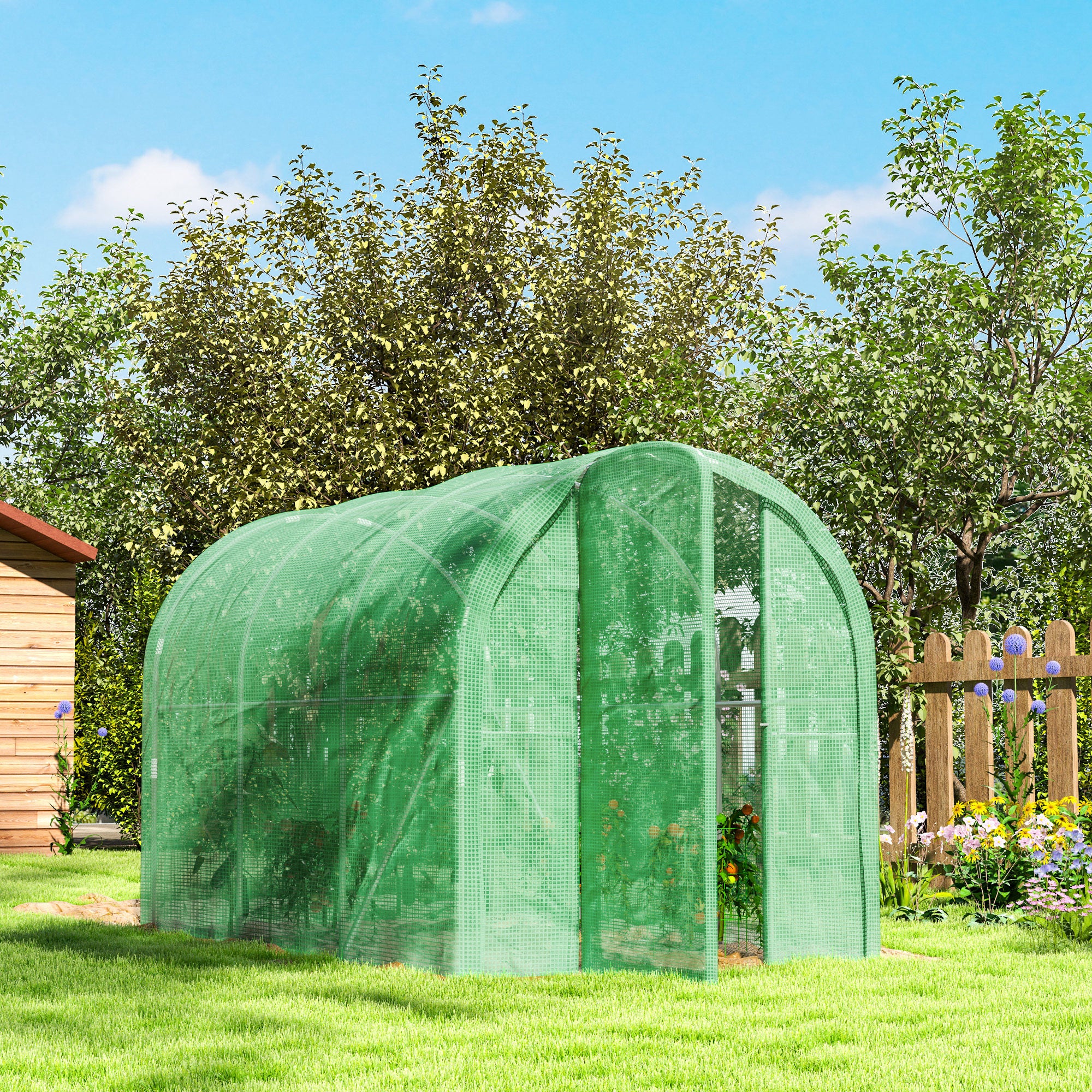 Outsunny 3 x 2 x 2m Polytunnel Greenhouse with Hinged Door, Walk-in Grow House Tent with PE Cover and Galvanised Steel Frame, Green