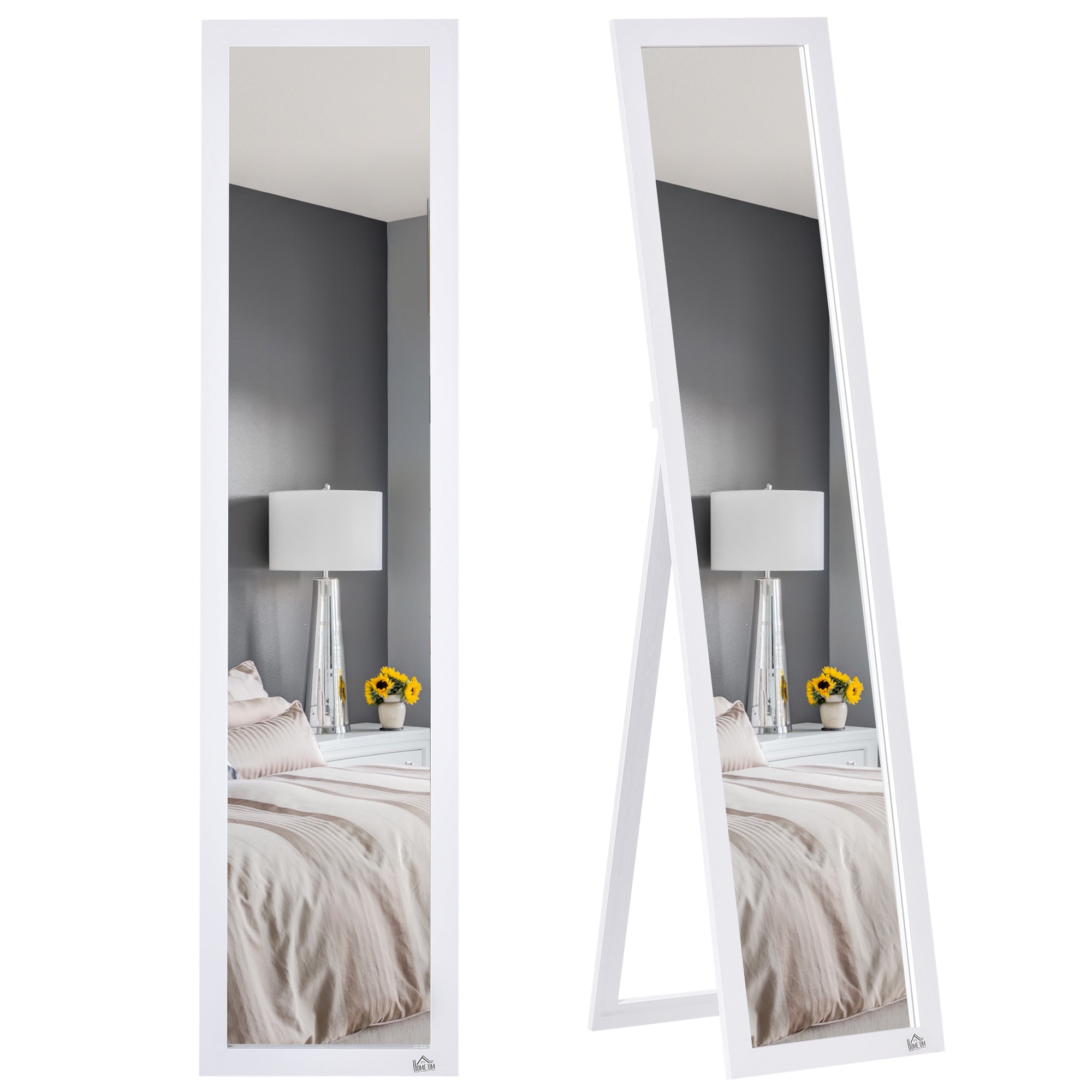 HOMCOM Full Length Mirror for Bedroom, Free Standing Dressing Mirror, Wall Mirror for Living Room, 37 x 154 cm, White - North Peak Garden Furniture