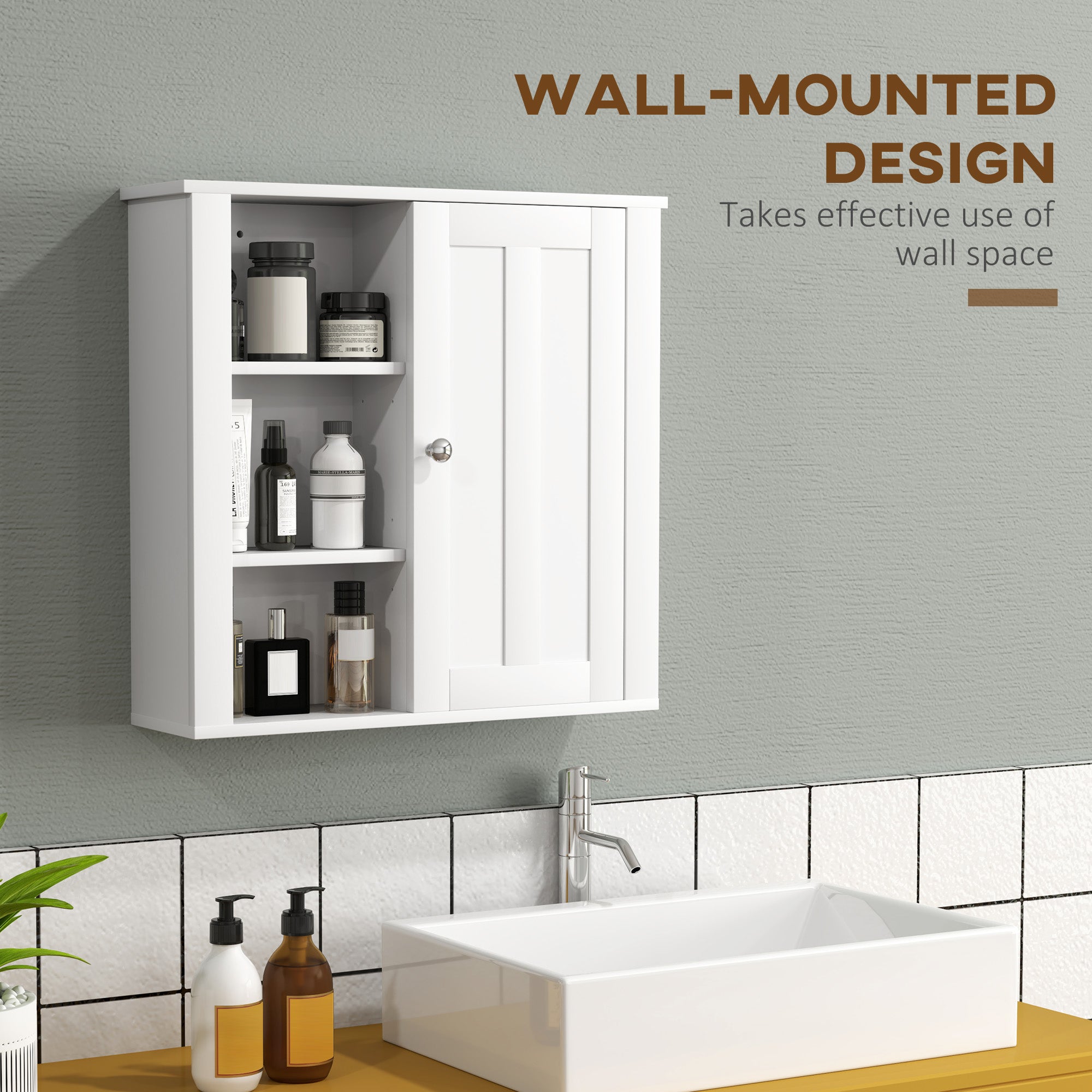 HOMCOM Bathroom Cabinet, Modern Bathroom Wall Cabinet with Adjustable Shelves and Cupboard, 53W x 15D x 51H cm, White - North Peak Garden Furniture