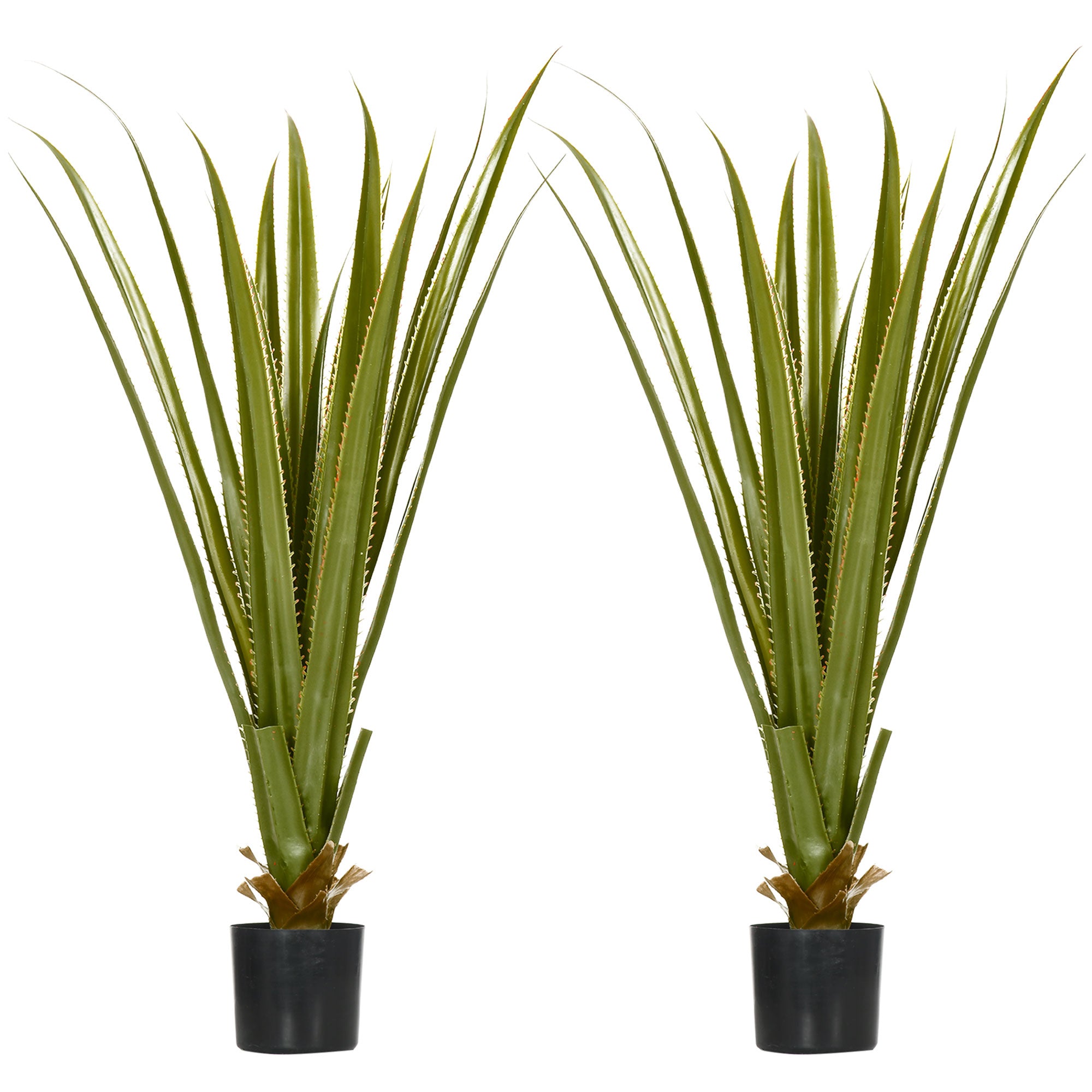 HOMCOM Set of 2 Artificial Plants Agave Succulent in Pot Desk Fake Plants for Home Indoor Outdoor Decor, 15x15x90cm, Green - North Peak Garden Furniture