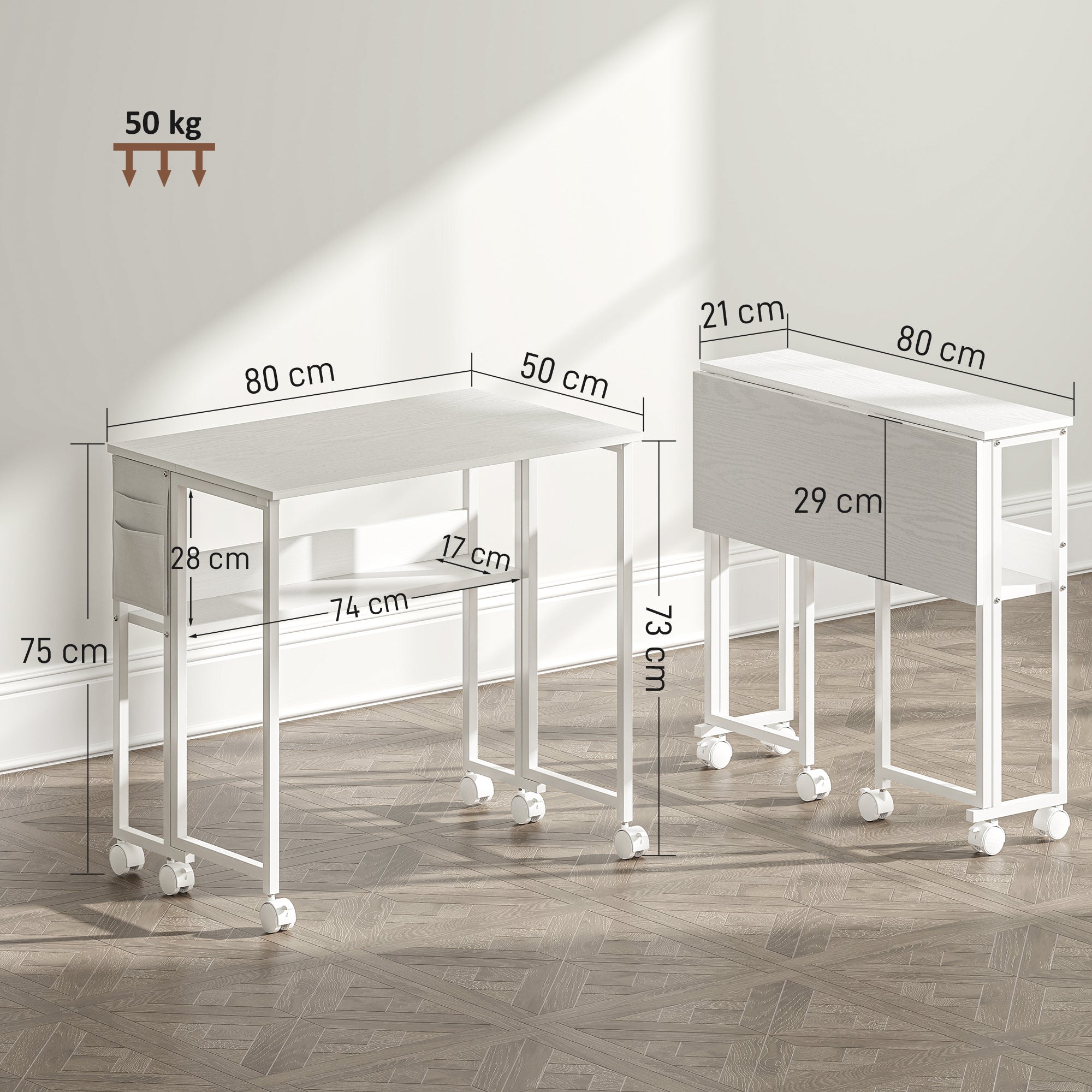 HOMCOM 80 cm Drop Leaf Writing Work Desk - White - North Peak Garden Furniture