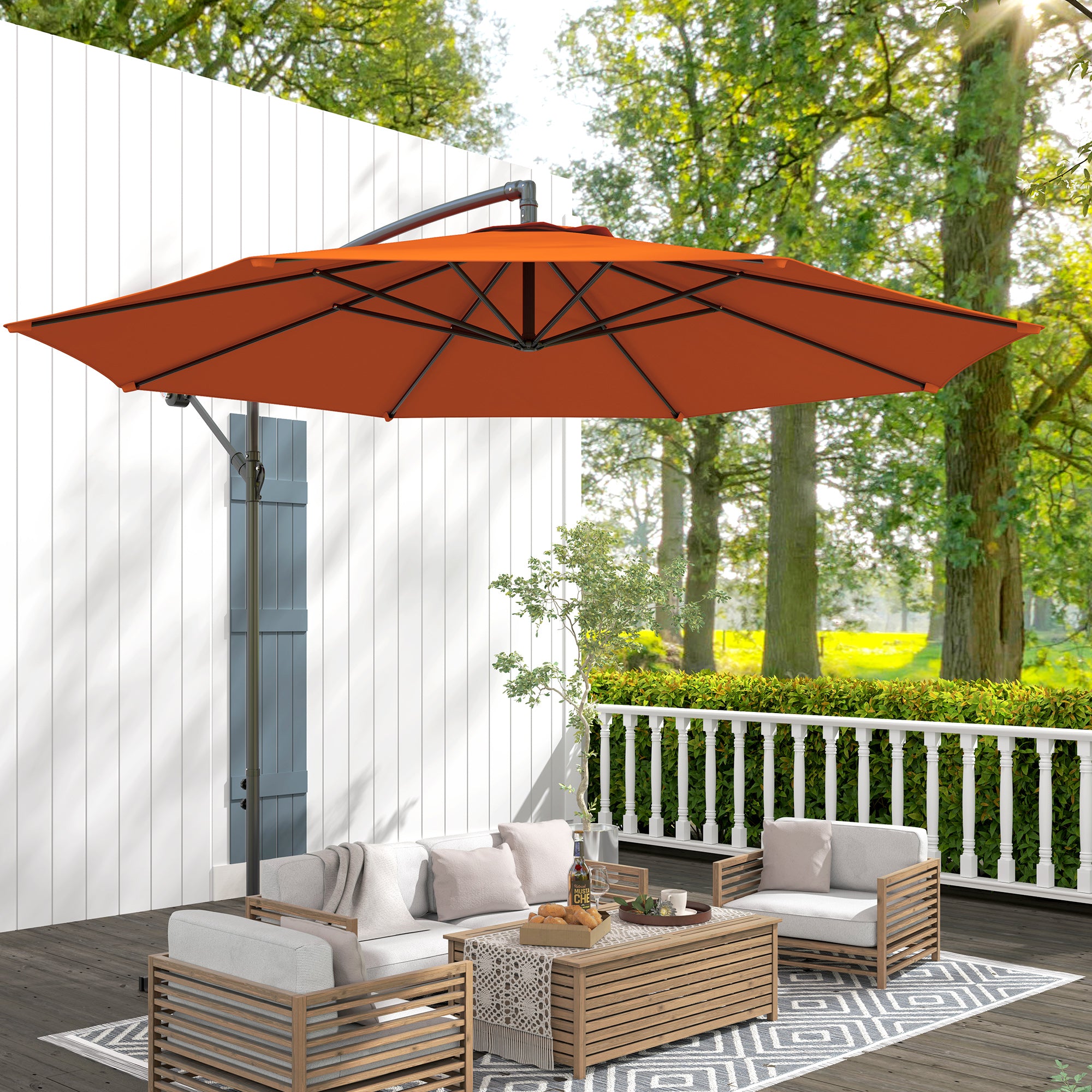 Outsunny 2.45m Overhanging Cantilever Parasol, with Cross Base - Orange - North Peak Garden Furniture