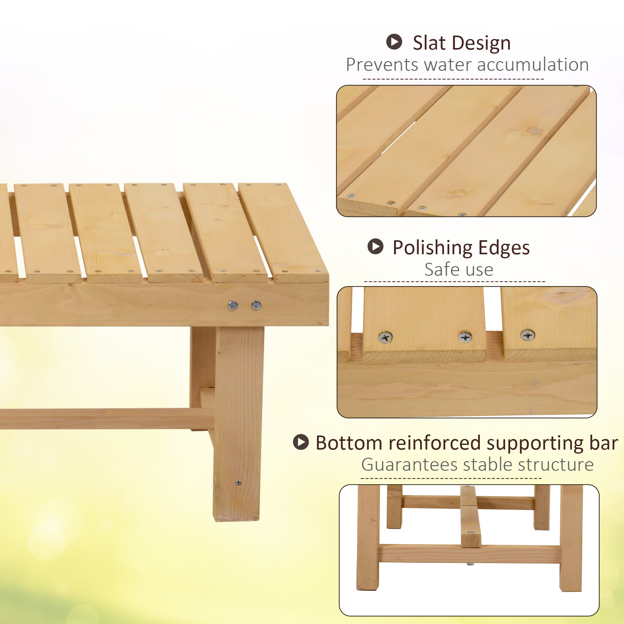 Outsunny 5 Pieces 2-seater Outdoor Indoor Garden Wooden Bench Fir Patio Loveseat, 110L x 38W x 35Hcm, Natural - North Peak Garden Furniture