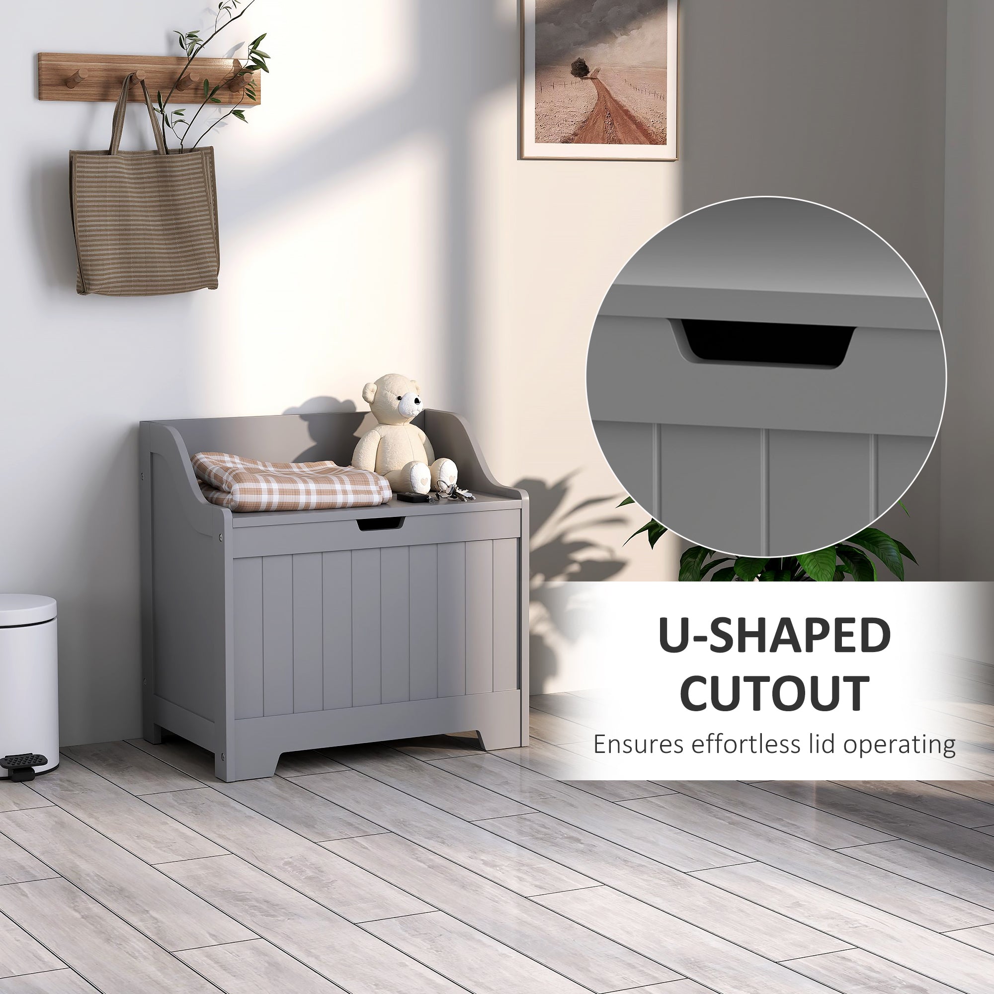 HOMCOM 61L Home Storage Chest - Grey - North Peak Garden Furniture