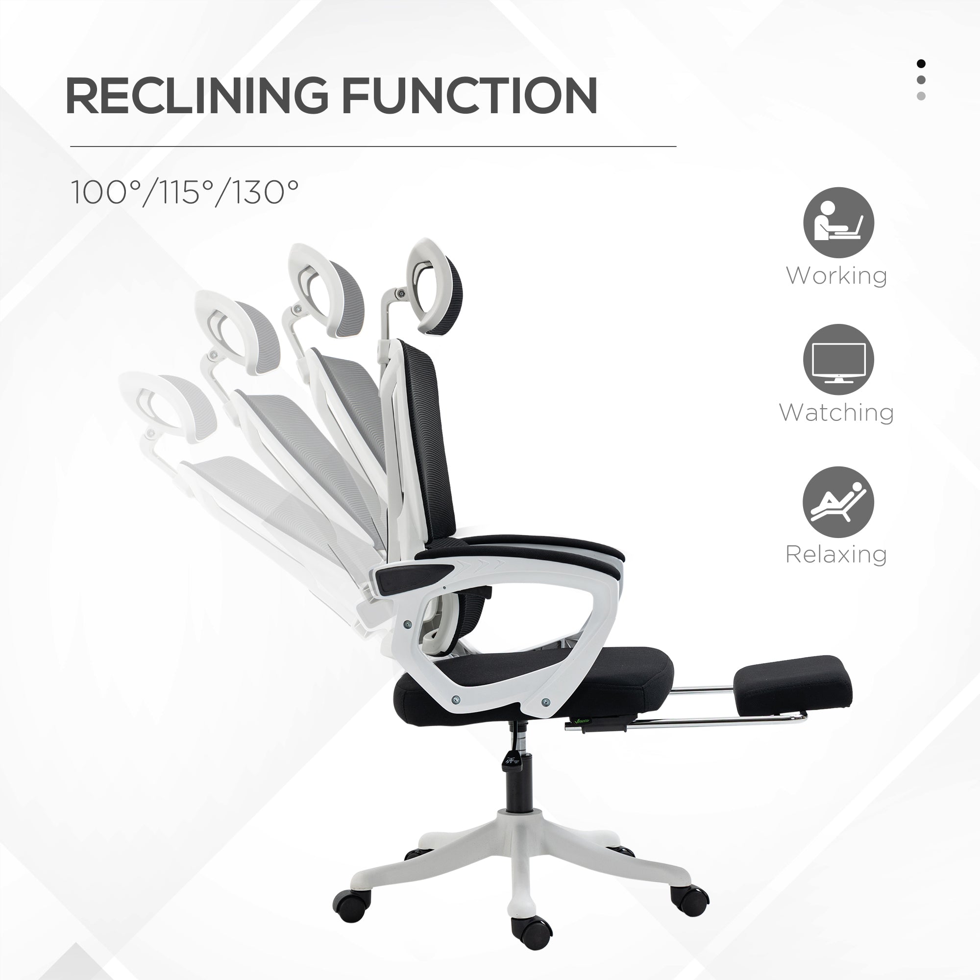 Vinsetto Ergonomic Office Chair, High Back Desk Chair, Reclining Mesh Computer Chair with Adjustable Headrest, Lumbar Support, Foot Rest, Swivel Wheels, Adjustable Height, Black - North Peak Garden Furniture