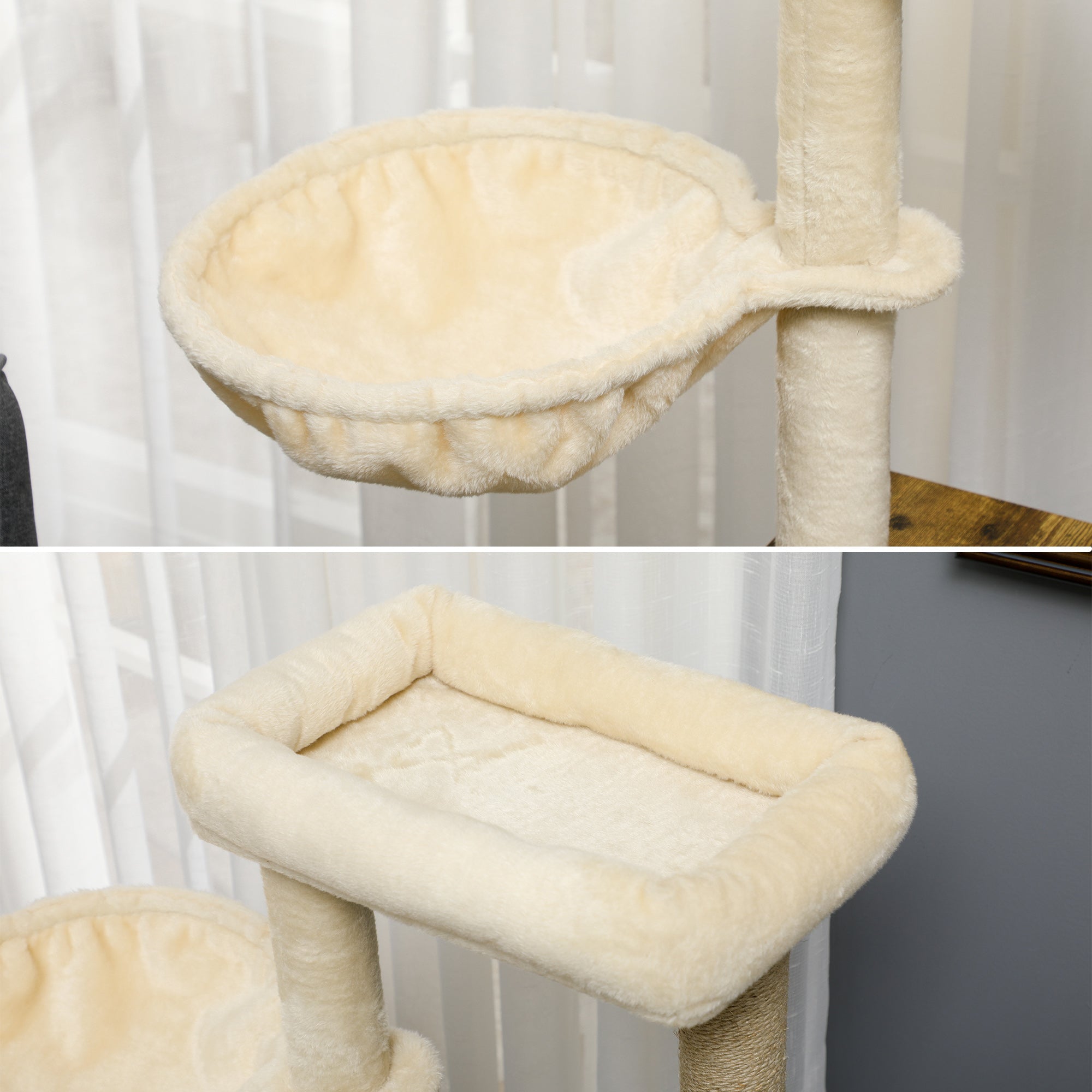 PawHut Cat Litter Box Enclosure, with Tree Tower, Cat House, Hammock, Cushion - Rustic Brown - North Peak Garden Furniture
