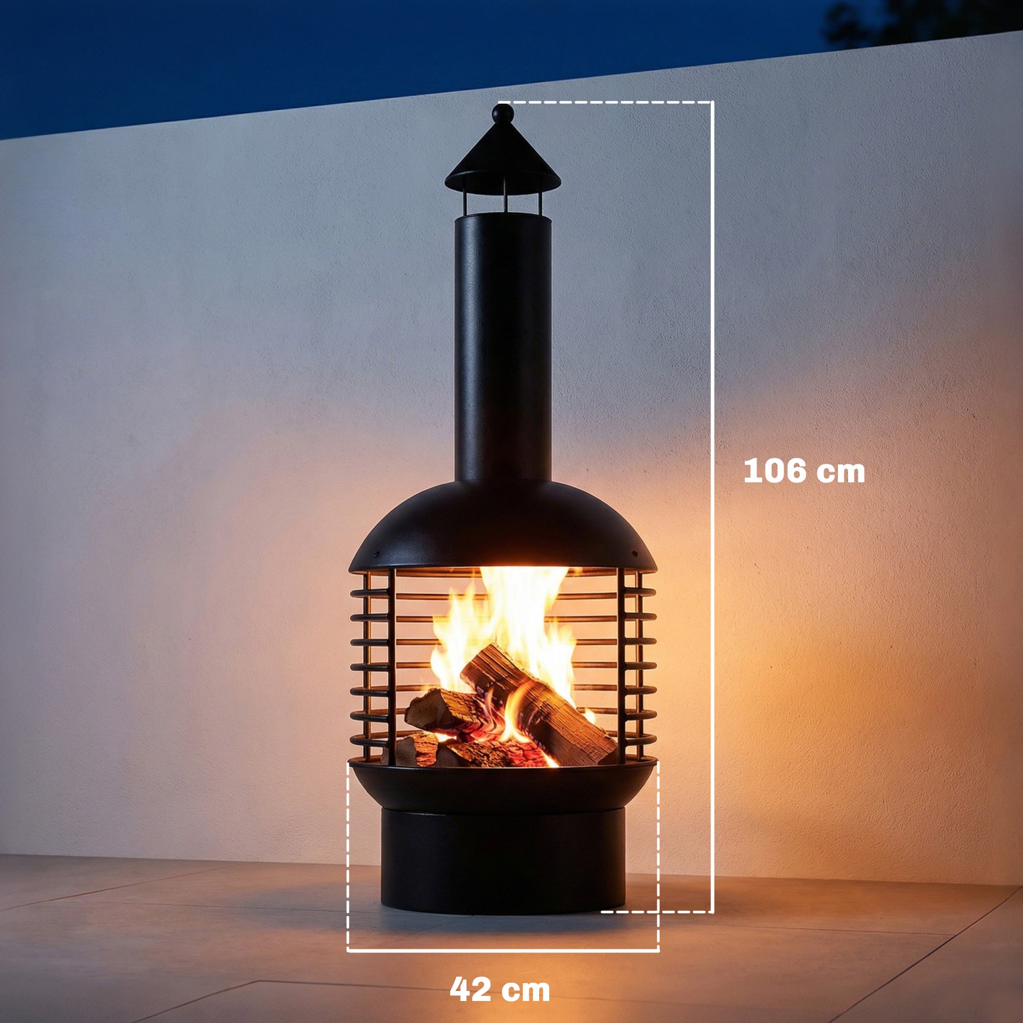 Outsunny Chimney Fire Pit, Portable Wood Burning Firepit with Poker, Charcoal Grid, Outdoor Fireplace for Garden Patio, Black