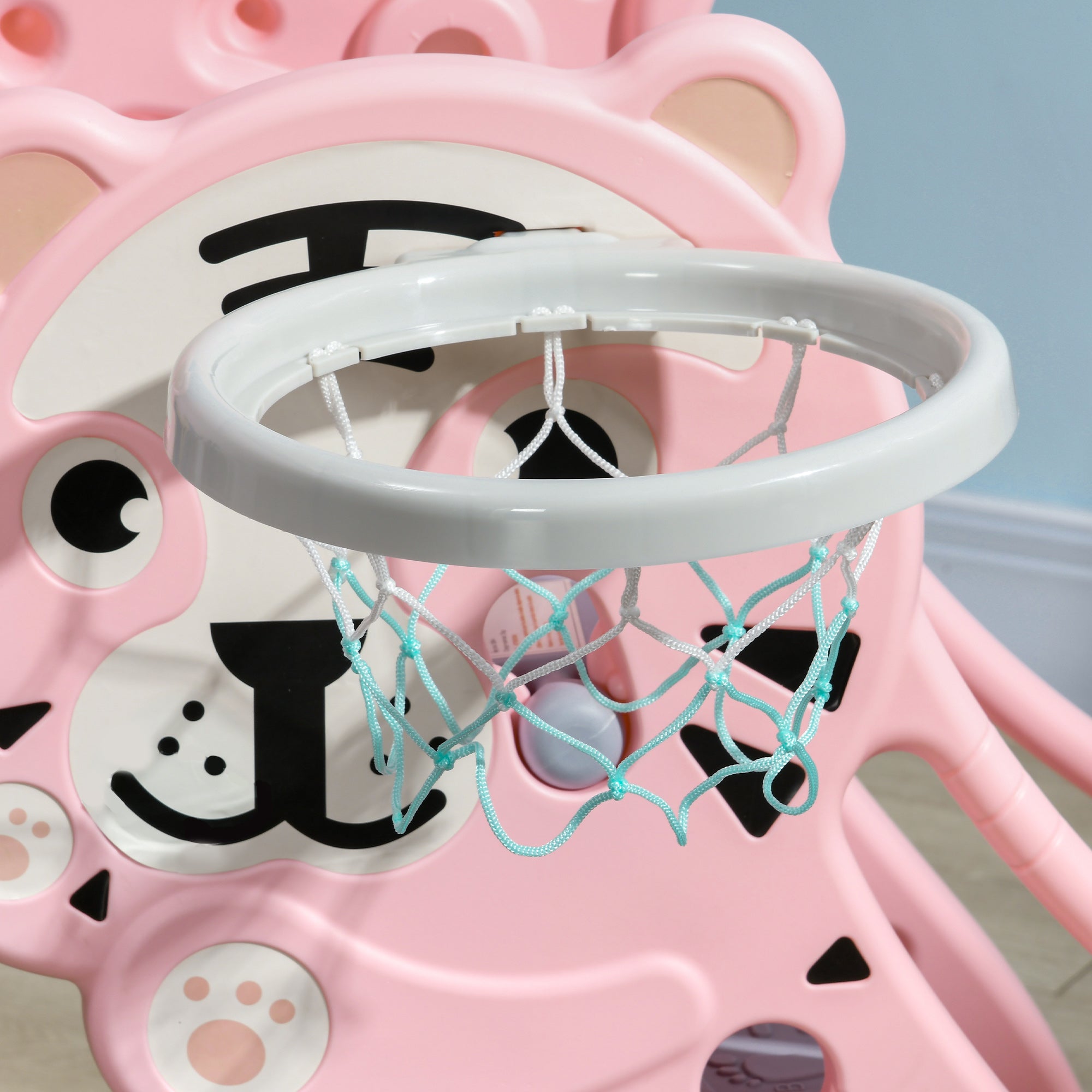 AIYAPLAY 2 in 1 Baby Slide for Indoor Use with Basketball Hoop, Basketball, for Ages 18-36 Months - Pink - North Peak Garden Furniture