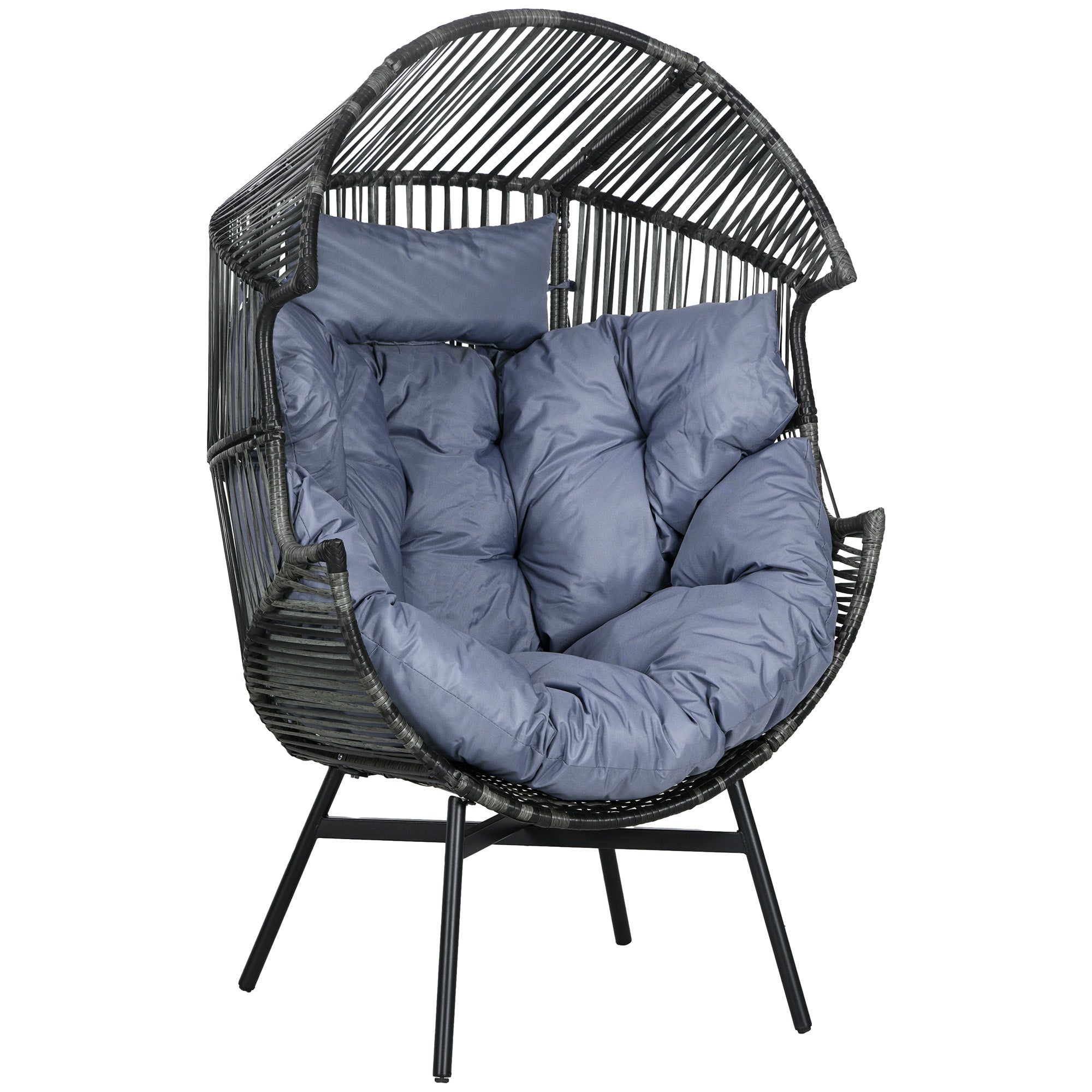 Outsunny String Rattan Egg Chair, with Padded Seat Cushion - Grey/Black - North Peak Garden Furniture