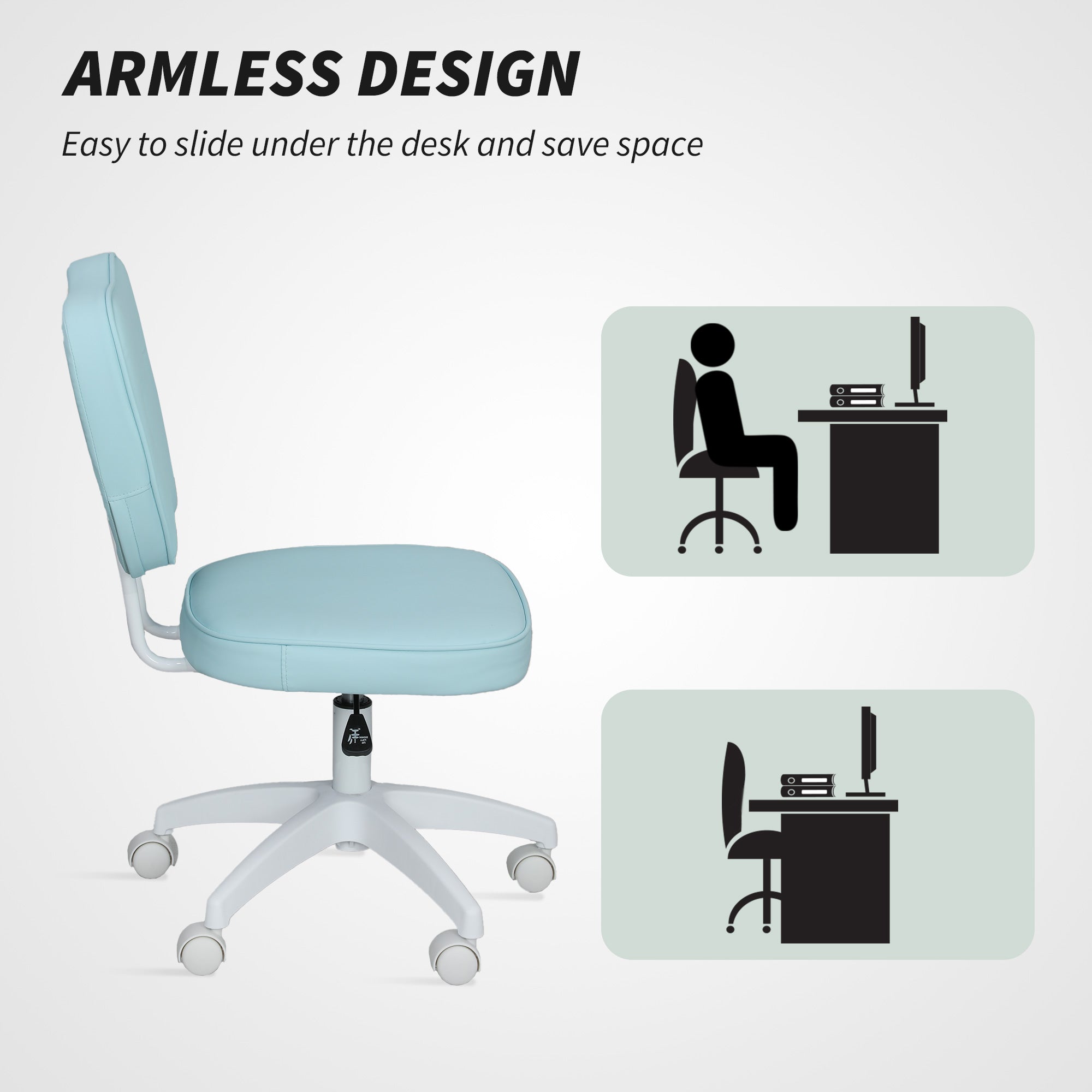 Vinsetto Vanity Office Chair, PU Leather Computer Chair for Home, with Adjustable Height, Armless, Swivel Wheels, Blue