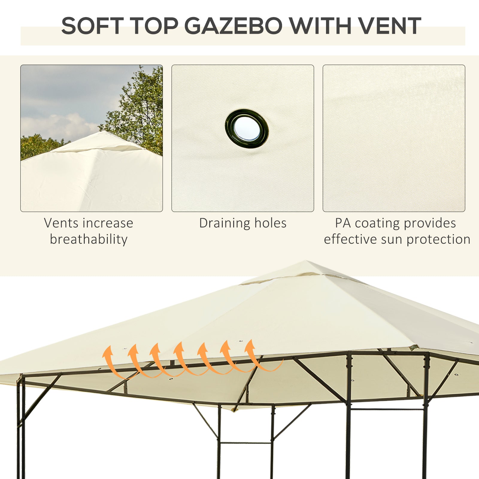 Outsunny 3 x 3 Meters Patio Garden Metal Gazebo Marquee Steel Frame with Canopy Awning Tent Water Resistant Cream - North Peak Garden Furniture