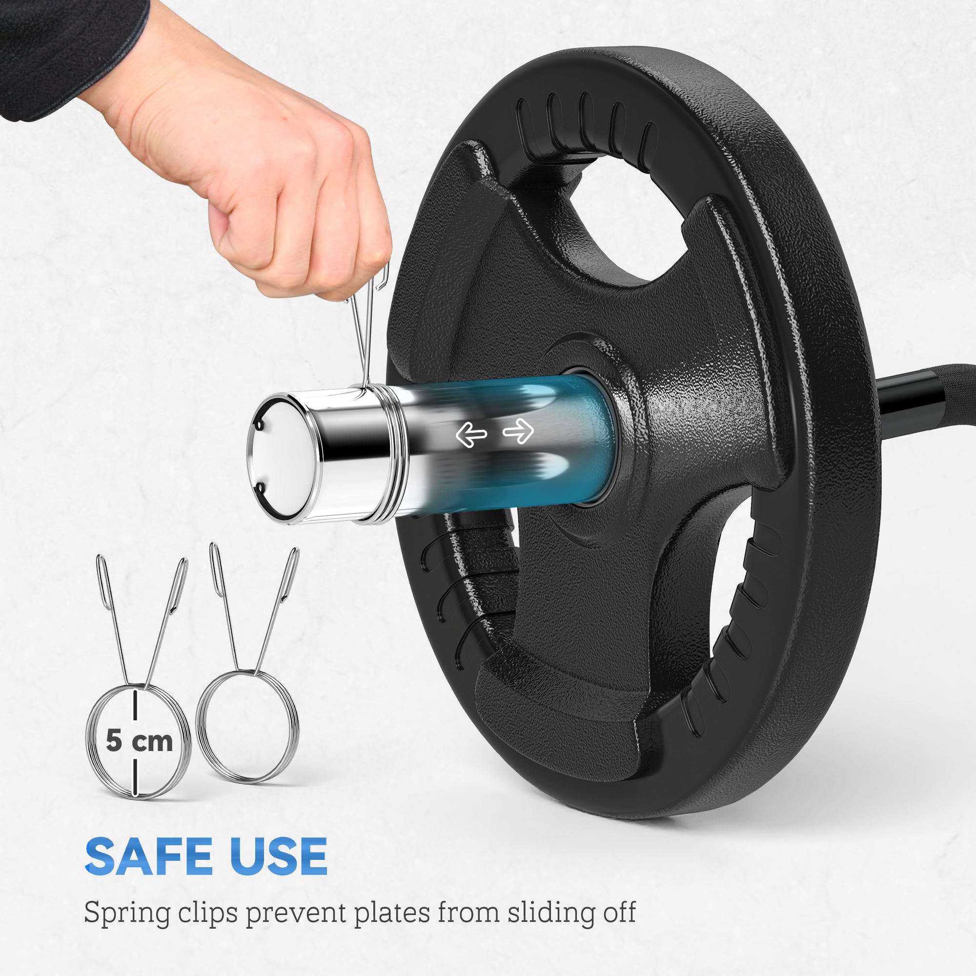 SPORTNOW 120cm EZ Barbell Bar for 5cm Weight Plates, with Spring Clips, 8kg - North Peak Garden Furniture