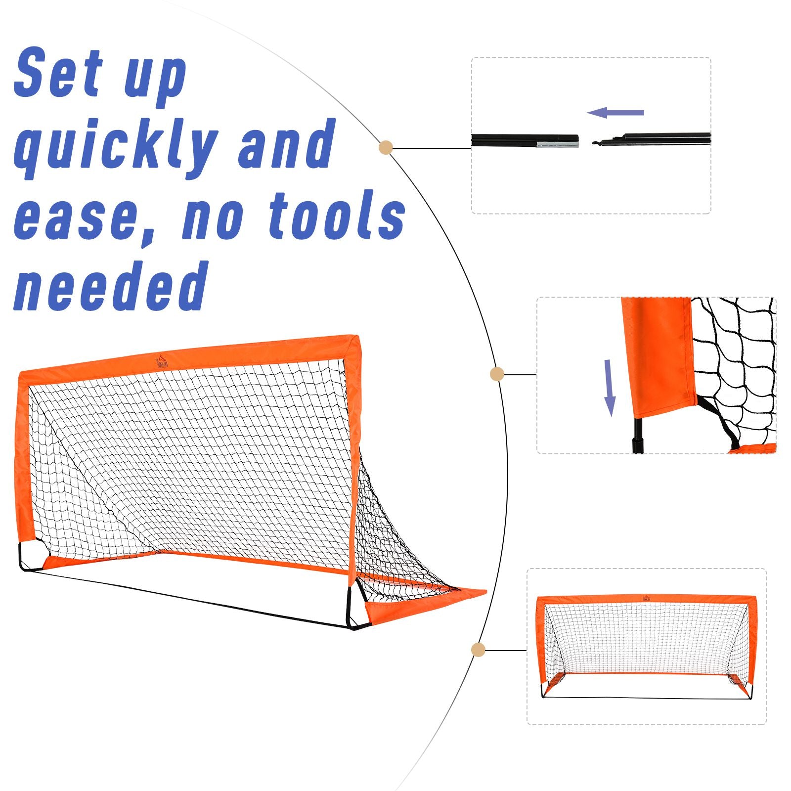 HOMCOM Set of 2 Football Goal Net 6 x 3 ft Foldable Outdoor Sport Training Teens Adults Football with Carrying Bag Orange