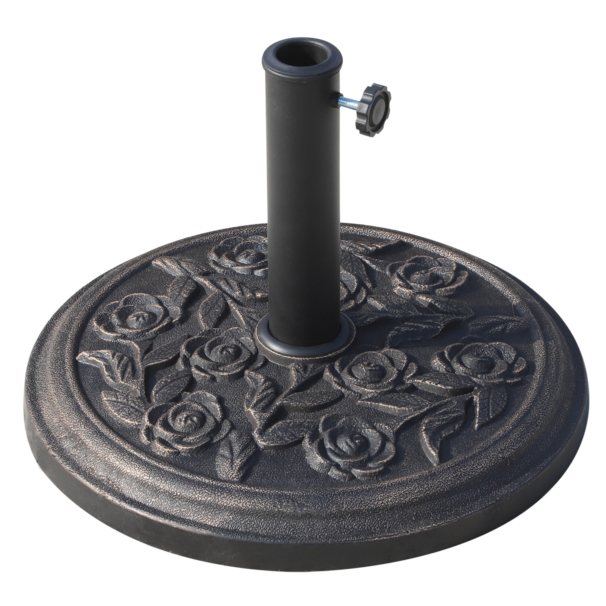Outsunny 9kg Garden Parasol Base, Round Resin Sun Umbrella Base, Outdoor Umbrella Stand for 38mm or 48mm Outdoor Umbrella Poles, Bronze Tone - North Peak Garden Furniture