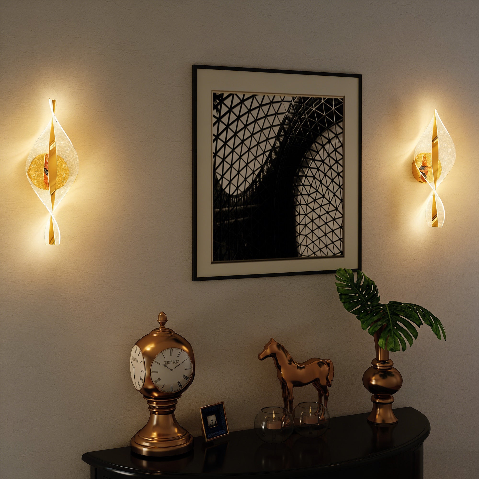 HOMCOM Led Wall Lamp 2 Pack, 13W Modern Indoor Spiral Wall Light, Colour Temperature Adjustable 3000K/4000K/6500K, for Bedroom, Living Room, Hallway, Stairs, Gold Tone