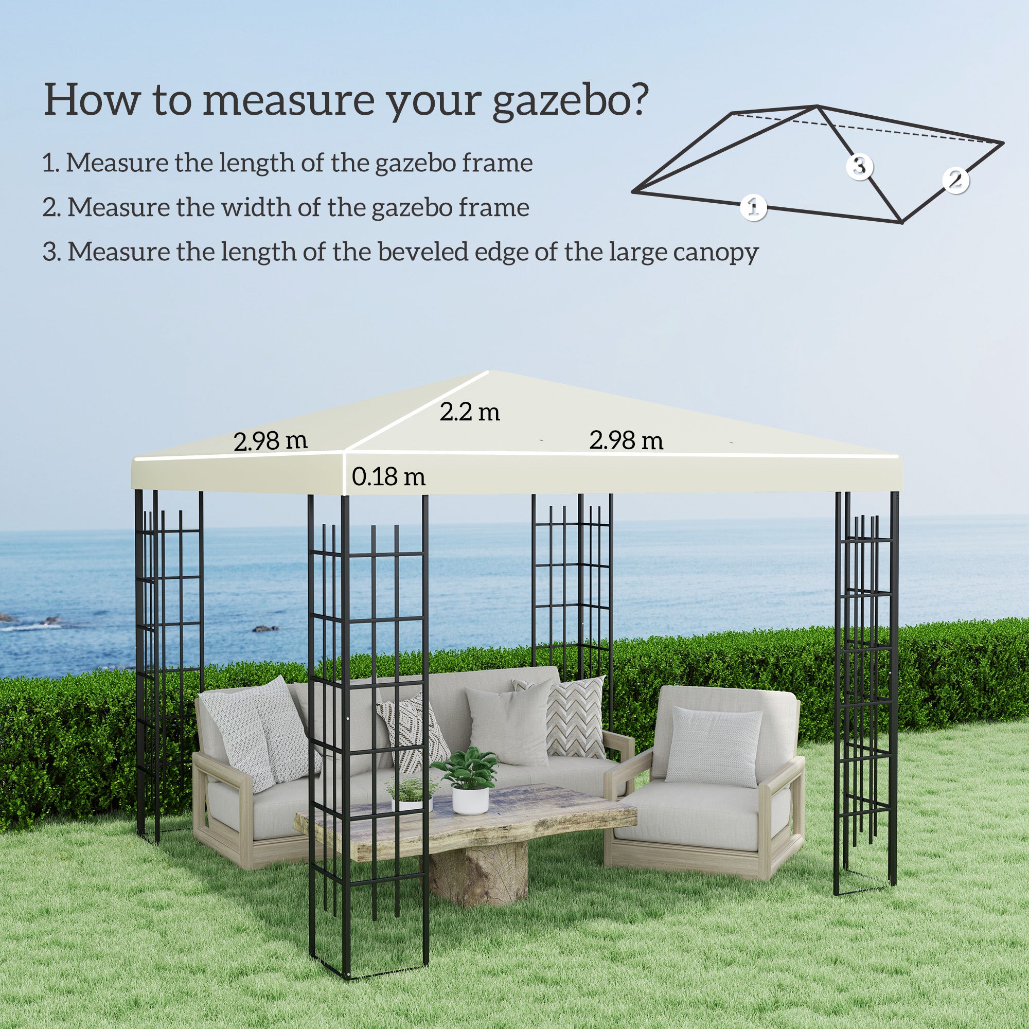 Outsunny 3 x 3(m) Gazebo Frame Replacement - Cream - North Peak Garden Furniture