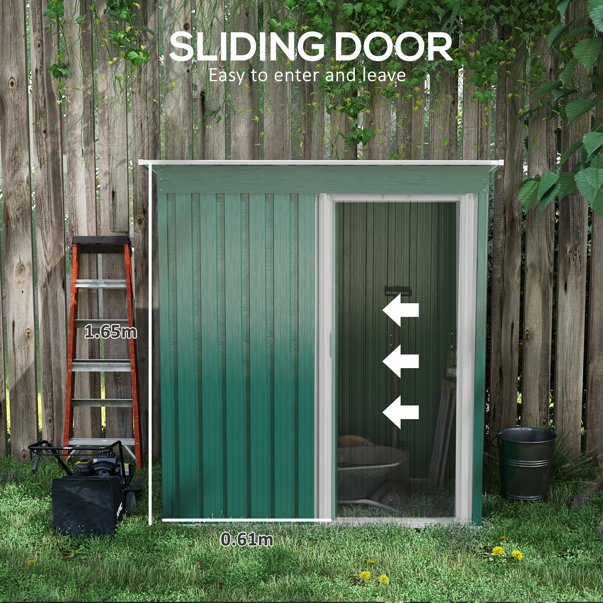 Outsunny 5 x 3ft Garden Storage Shed with Sliding Door and Sloped Roof Outdoor Equipment Tool Garden, Green - North Peak Garden Furniture