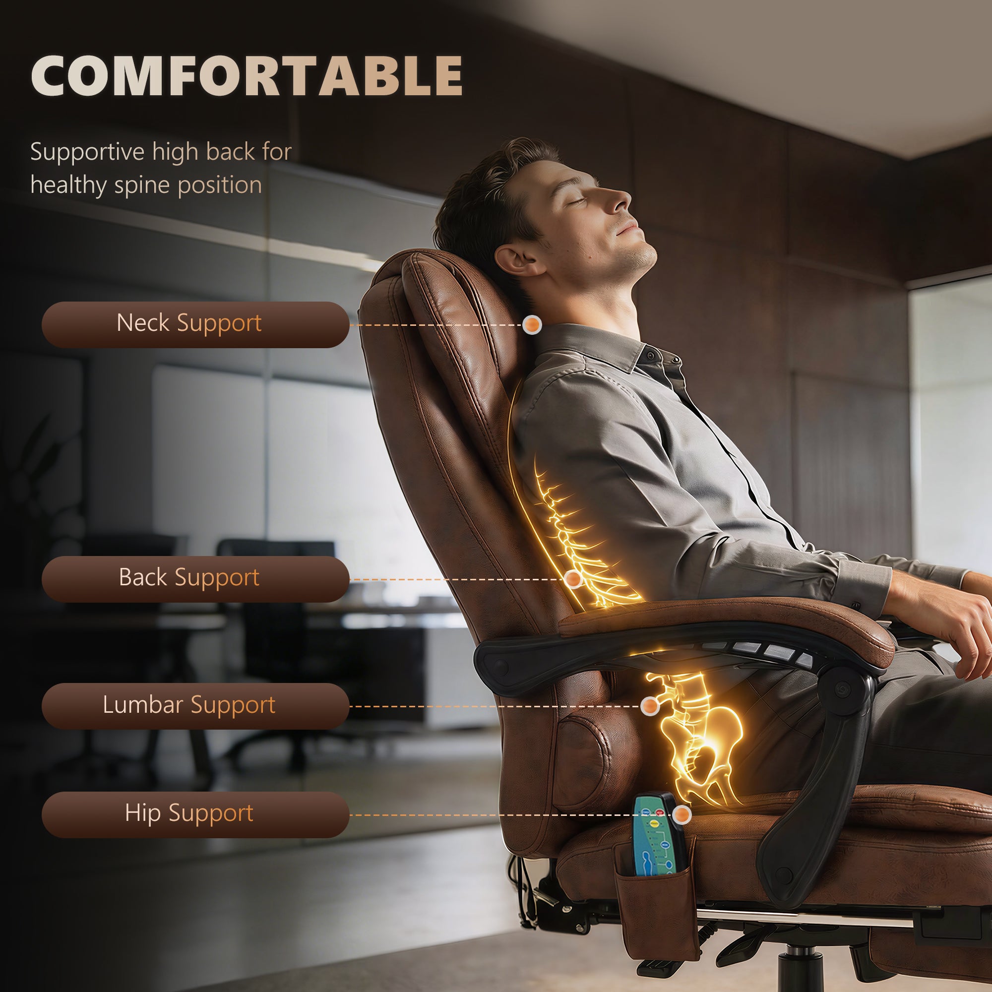 Vinsetto Heated 6 Points Vibration Massage Executive Office Chair Adjustable Swivel Ergonomic High Back Desk Chair Recliner with Footrest Brown