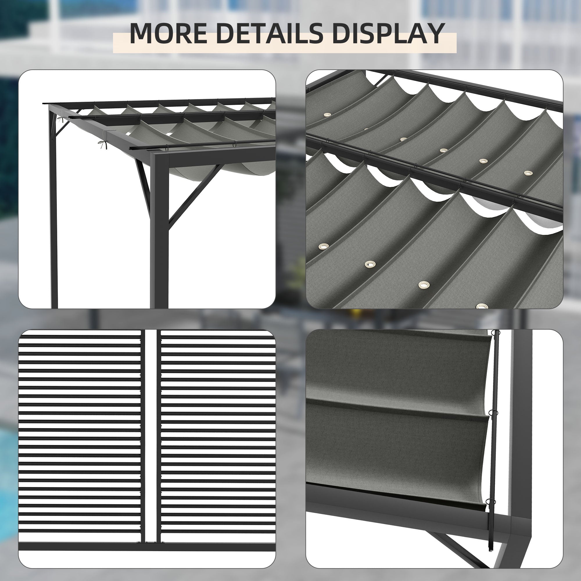 Outsunny 3 x 2.8m Metal Pergola, with Retractable Fabric Roof - Grey - North Peak Garden Furniture