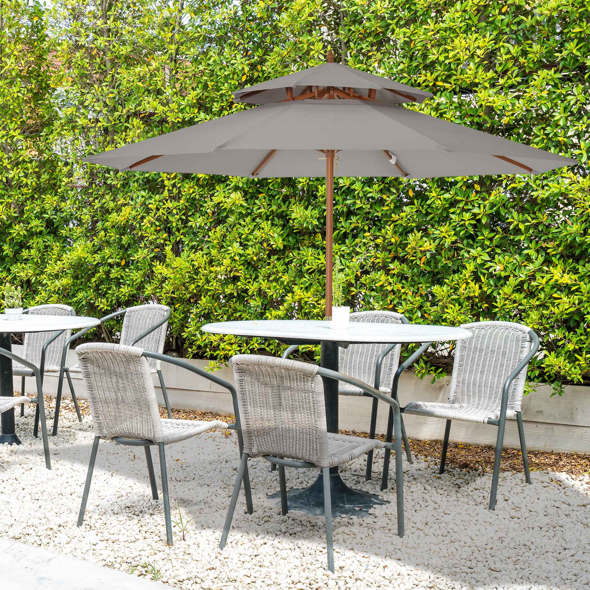 Outsunny 2.7m Elegant Wooden Frame Parasol Umbrella - Grey - North Peak Garden Furniture