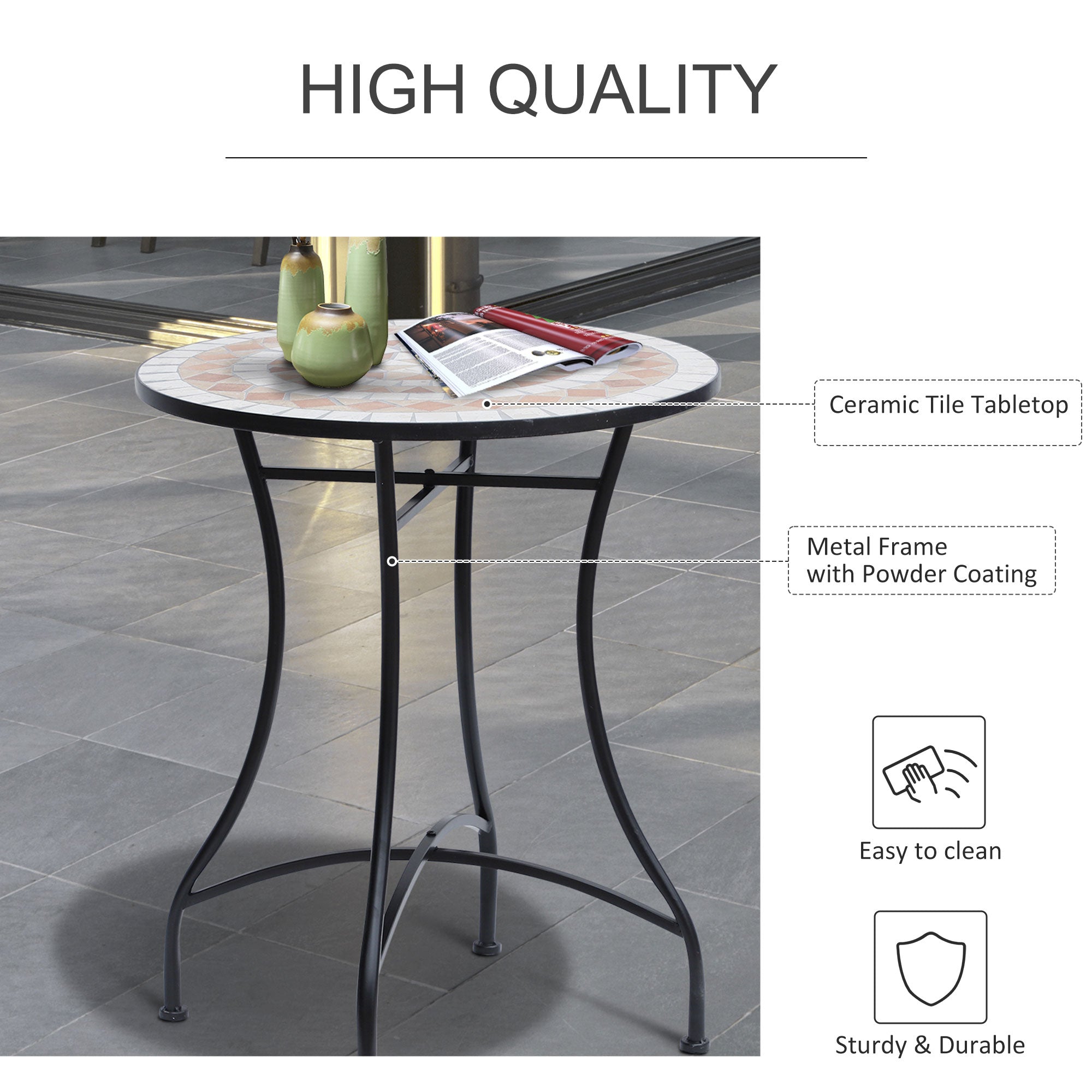 Outsunny 60cm Mosaic Round Bistro Table Side Bar Table Patio Garden Outdoor Balcony Furniture - North Peak Garden Furniture
