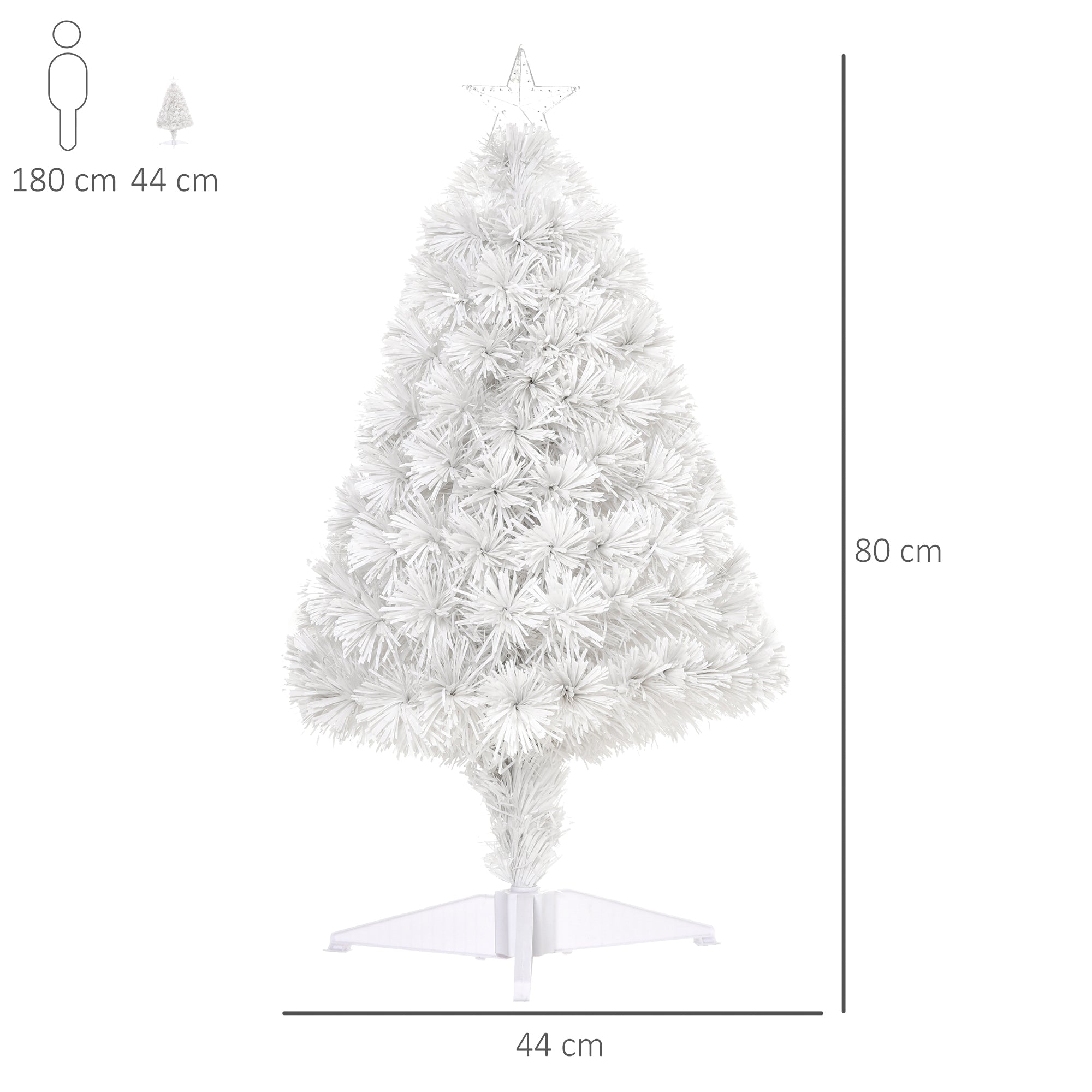 HOMCOM 2.5FT Prelit Artificial Tabletop Christmas Tree with Fibre Optics Holiday Home Xmas Decoration for Table and Desk, White - North Peak Garden Furniture
