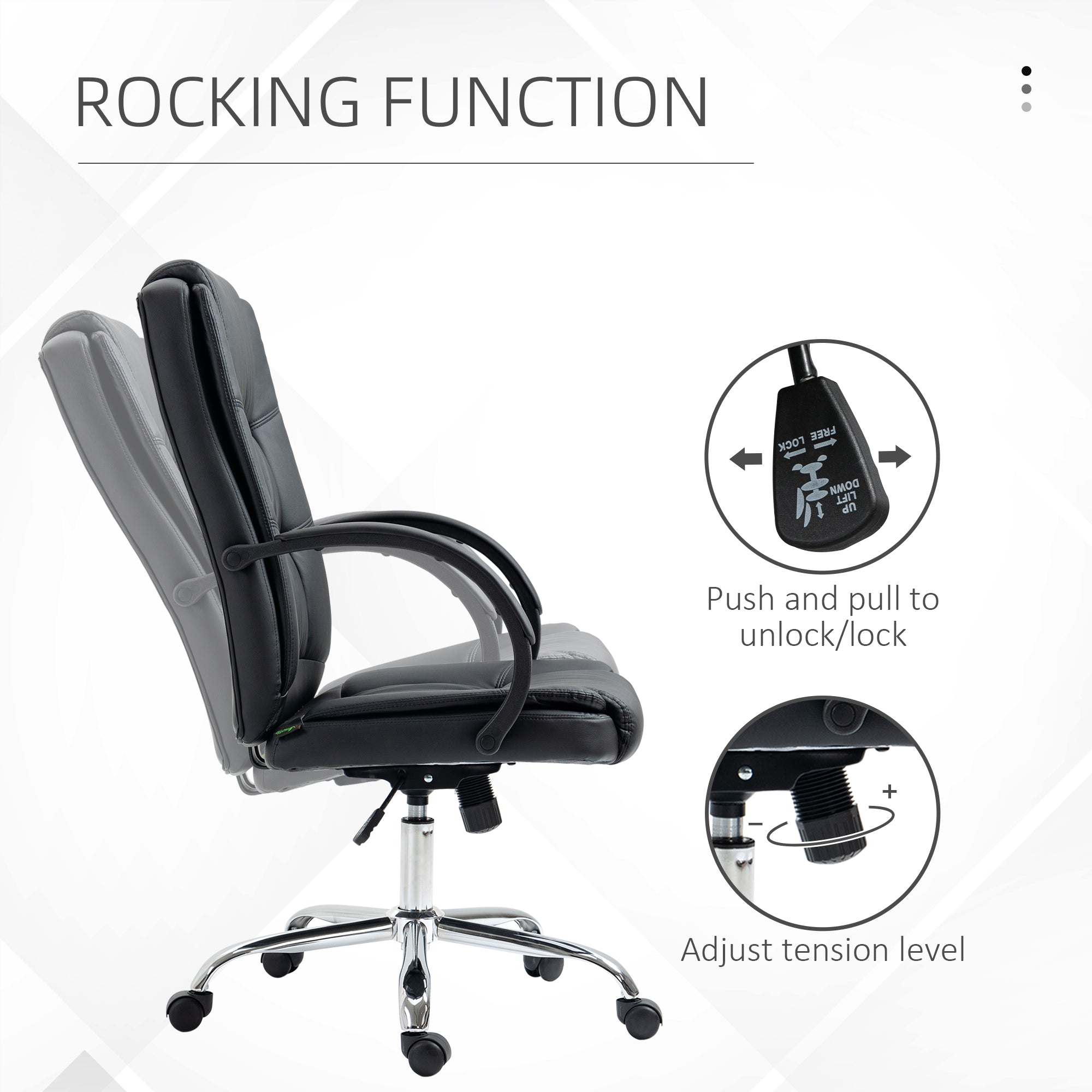 Vinsetto Office Chair, PU Leather Desk Chair with 13cm Soft Padded Seat and Backrest, Swivel Chair with Adjustable Height and Rolling Wheels, Black - North Peak Garden Furniture