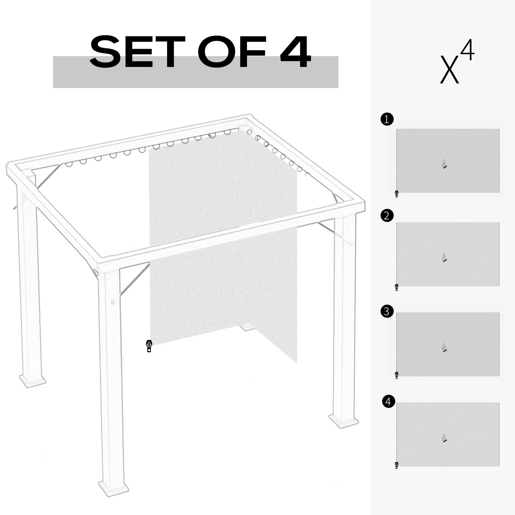 Outsunny 4 Pack Universal Gazebo Replacement Sidewalls Privacy Panel for Most 3 x 4m Gazebo Canopy Pavillion Outdoor Shelter Curtains Accessories Light Grey - North Peak Garden Furniture