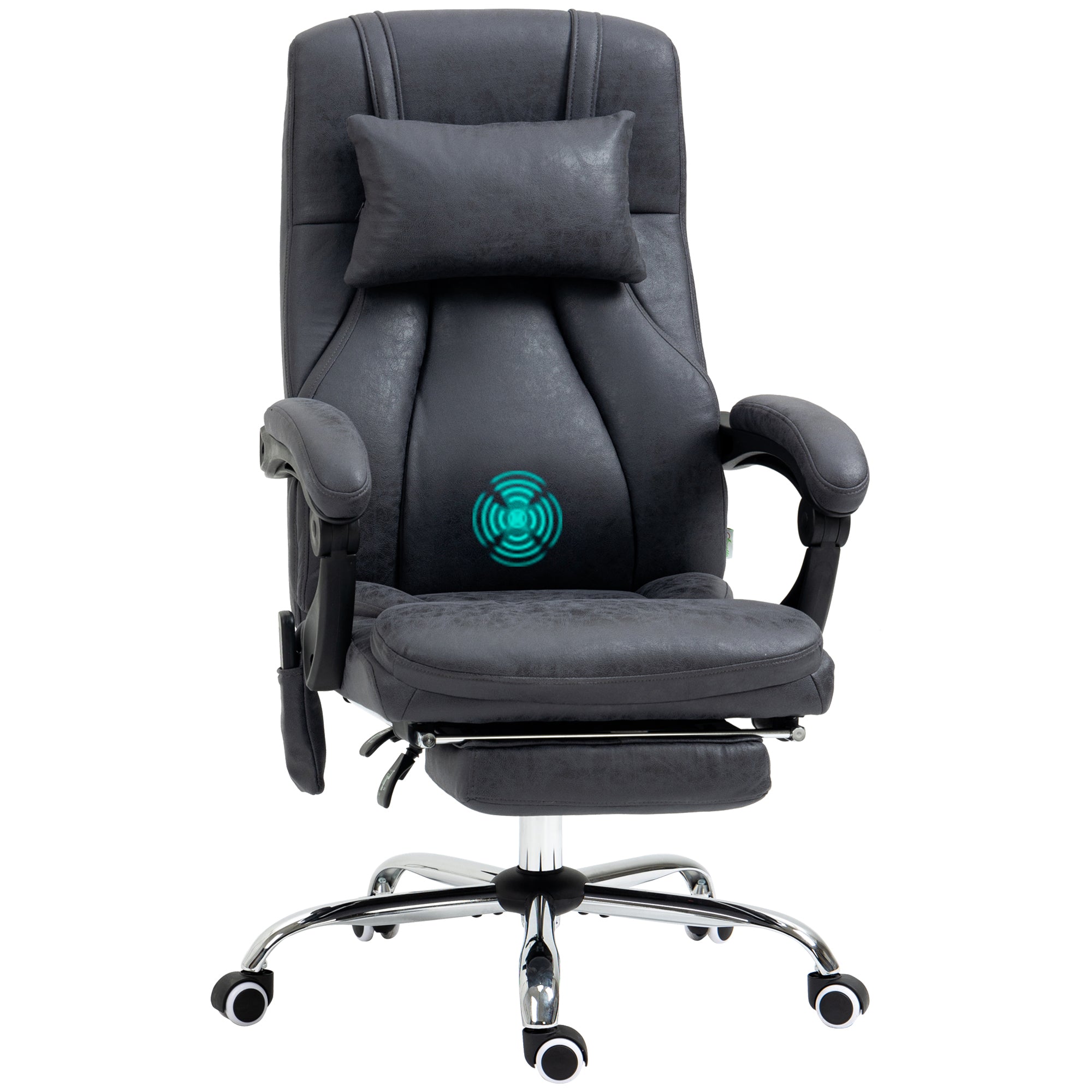 Vinsetto Office Chair with Lumbar Massage, 135° Reclining Computer Chair with Adjustable Headrest, Retractable Footrest, 10cm Double Padded Seat, Microfiber Fabric, Metal Base, Dark Grey - North Peak Garden Furniture