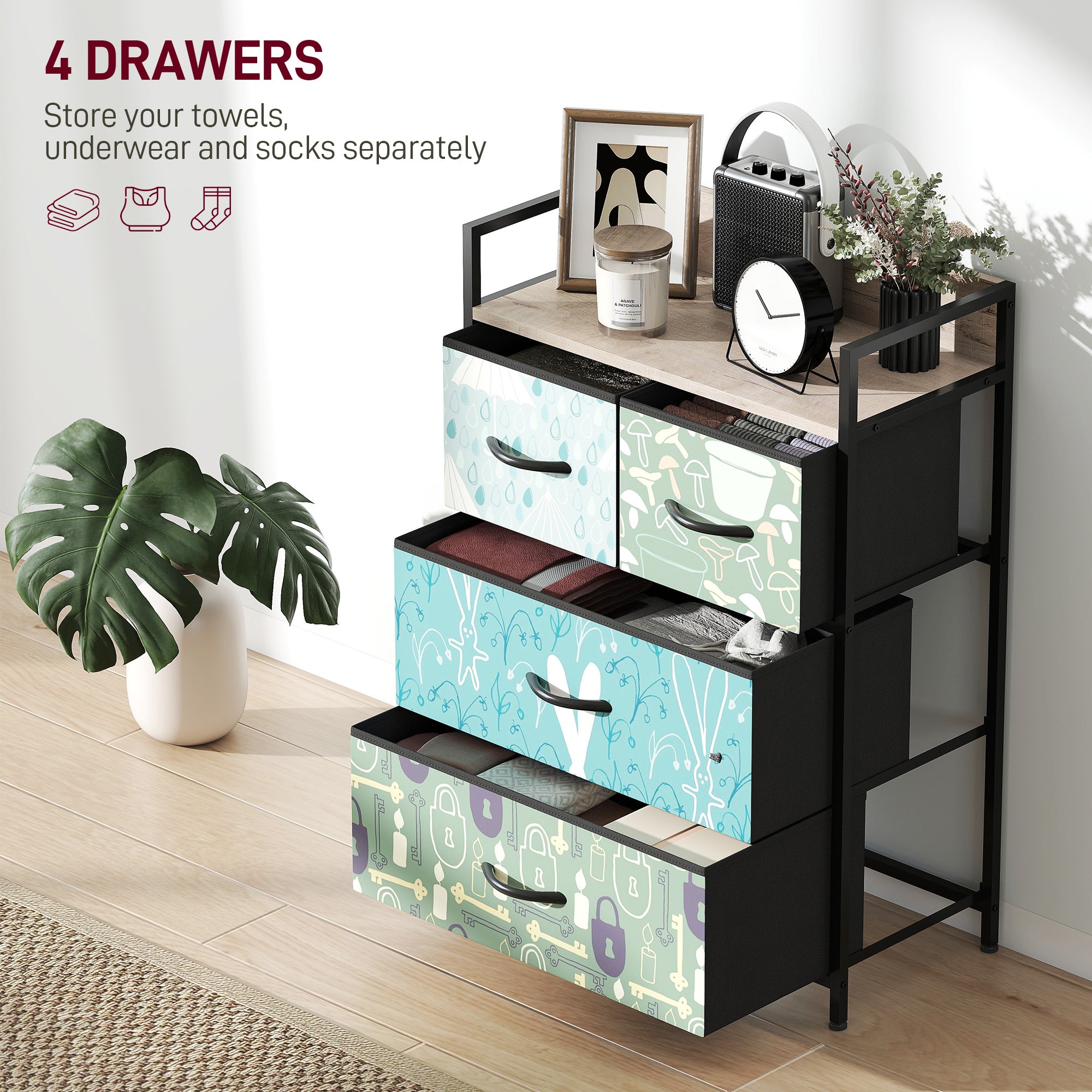 HOMCOM 4-Drawer Chest of Drawers - Blue