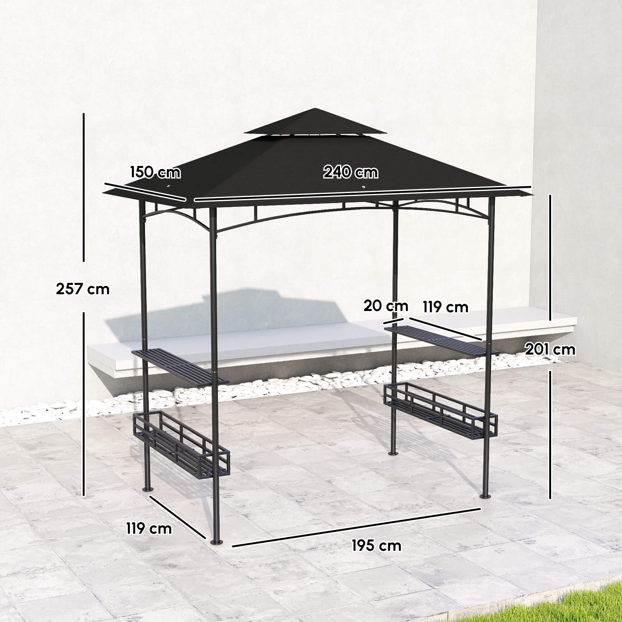 Outsunny 150 x 240cm BBQ Grill Gazebo, with Shelves - Grey