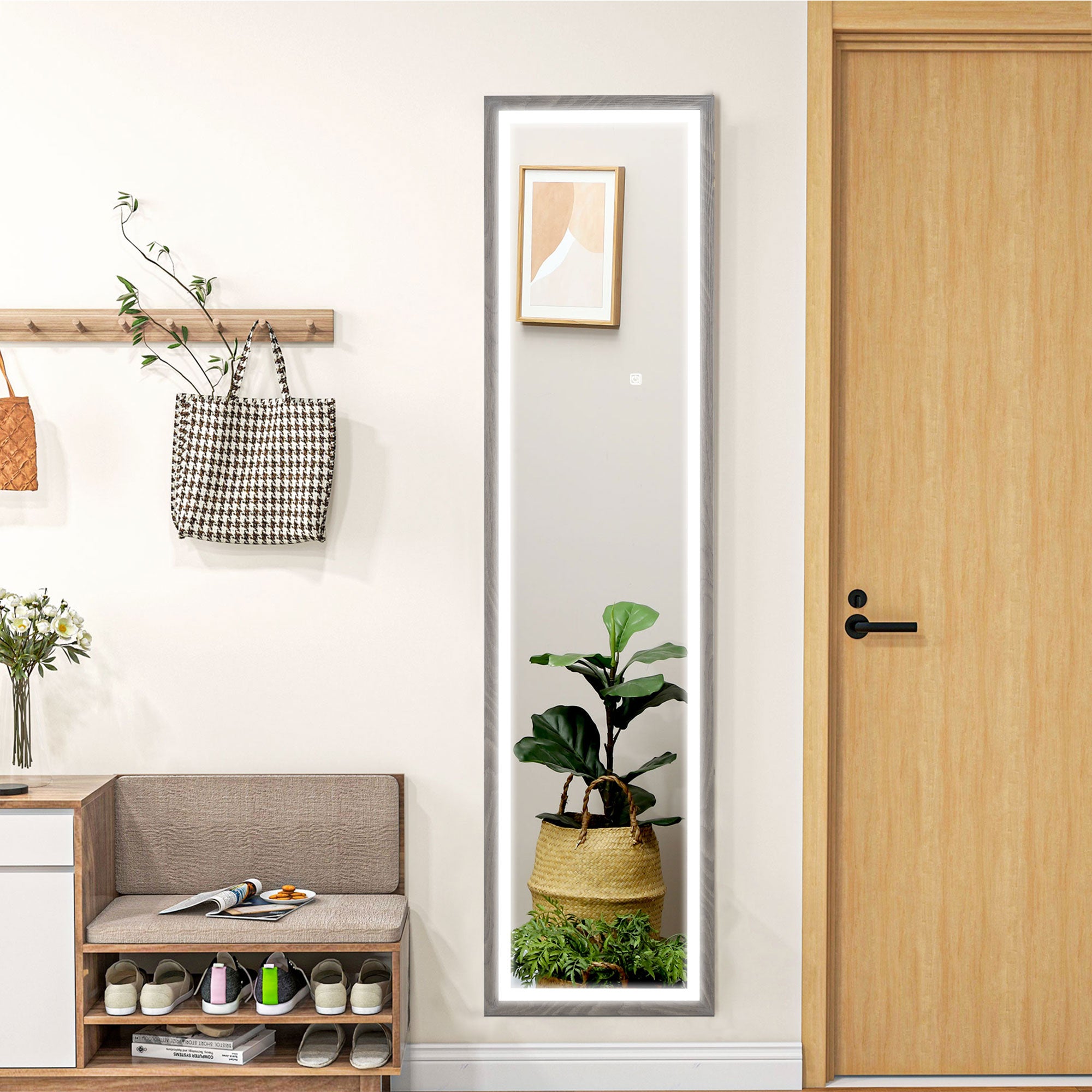 HOMCOM Full Length Mirror, with Adjustable Outer Light, Grey - North Peak Garden Furniture