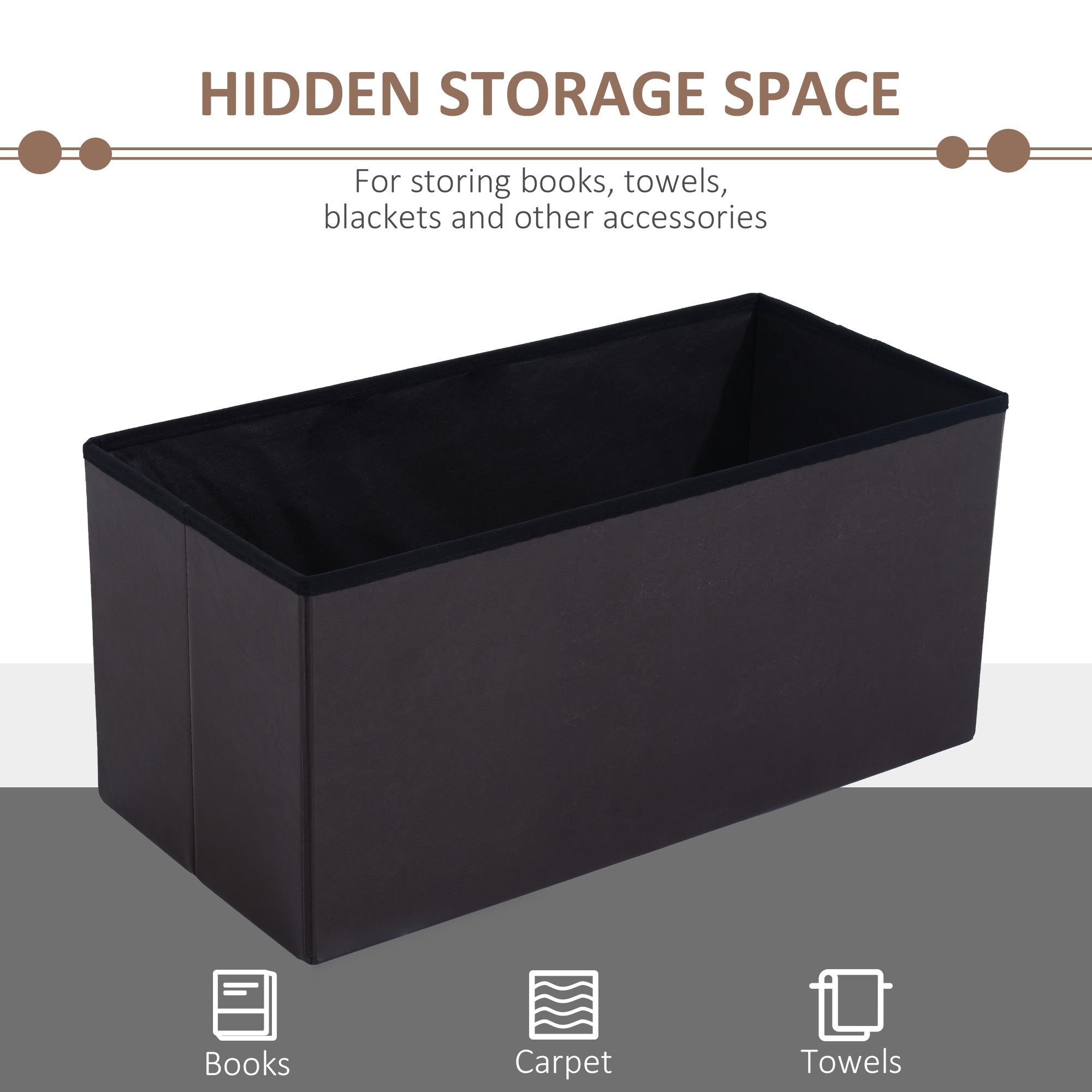 HOMCOM Folding Faux Leather Storage Cube Ottoman Bench Seat PU Rectangular Footrest Stool Box (Brown) - North Peak Garden Furniture