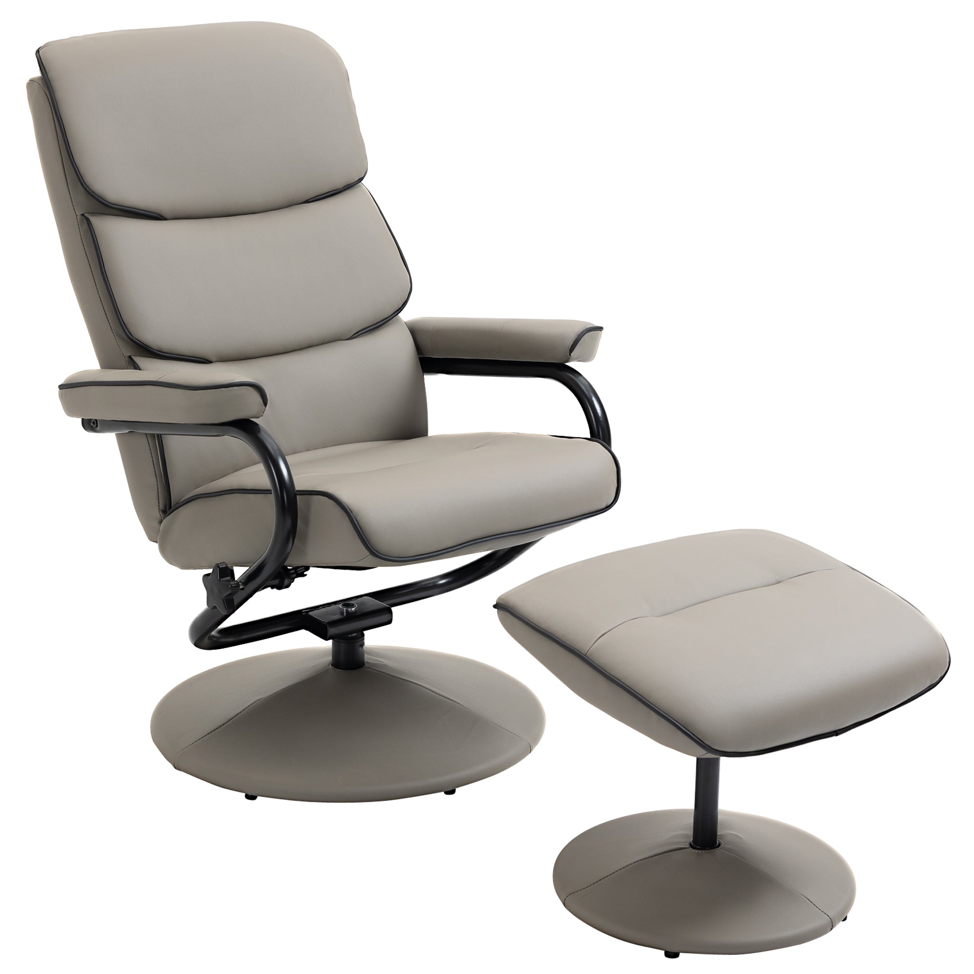 HOMCOM Recliner Chair with Ottoman 360° Swivel Faux Leather High Back Armchair w/ Footrest Stool for Home Office - North Peak Garden Furniture