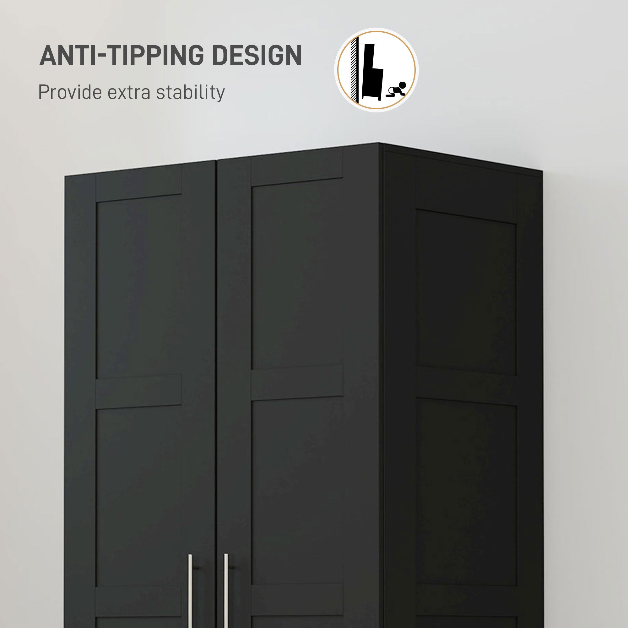 HOMCOM Double Paneled Door Wardrobe, with Shelves - Black - North Peak Garden Furniture