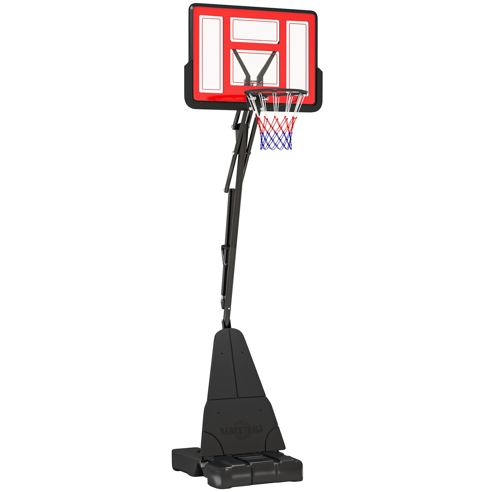 SPORTNOW Basketball Hoop Outdoor, Height Adjustable Basketball Hoop and Stand with Rebound System, Weighted Base, Portable on Wheels, 2.45-3.05m, for Teens, Juniors, Adults, Red