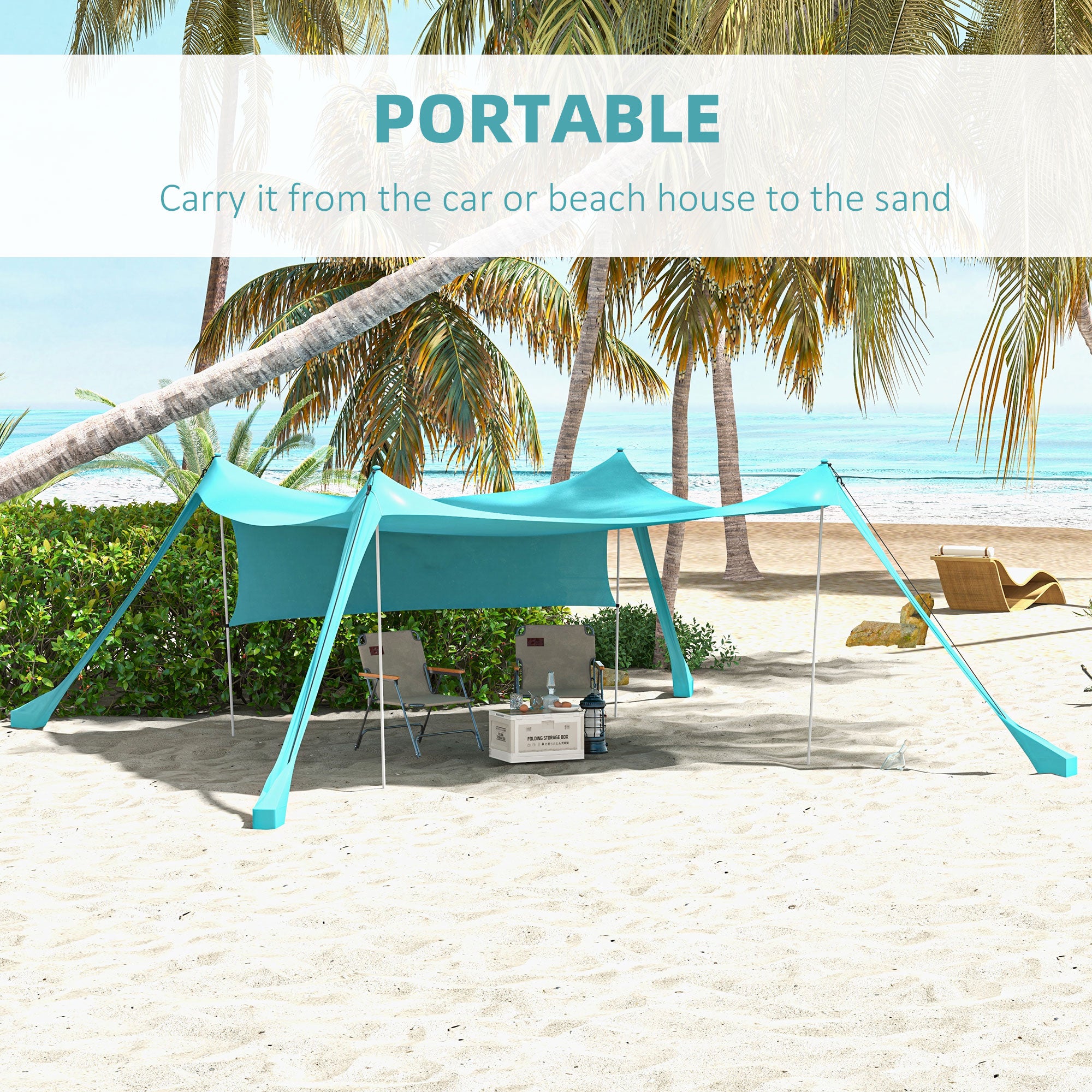 Outsunny Beach Tent Event Shelter with Detachable Sidewall and Carry Bag, for Camping, Trips, Fishing, Picnics, Sky Blue - North Peak Garden Furniture