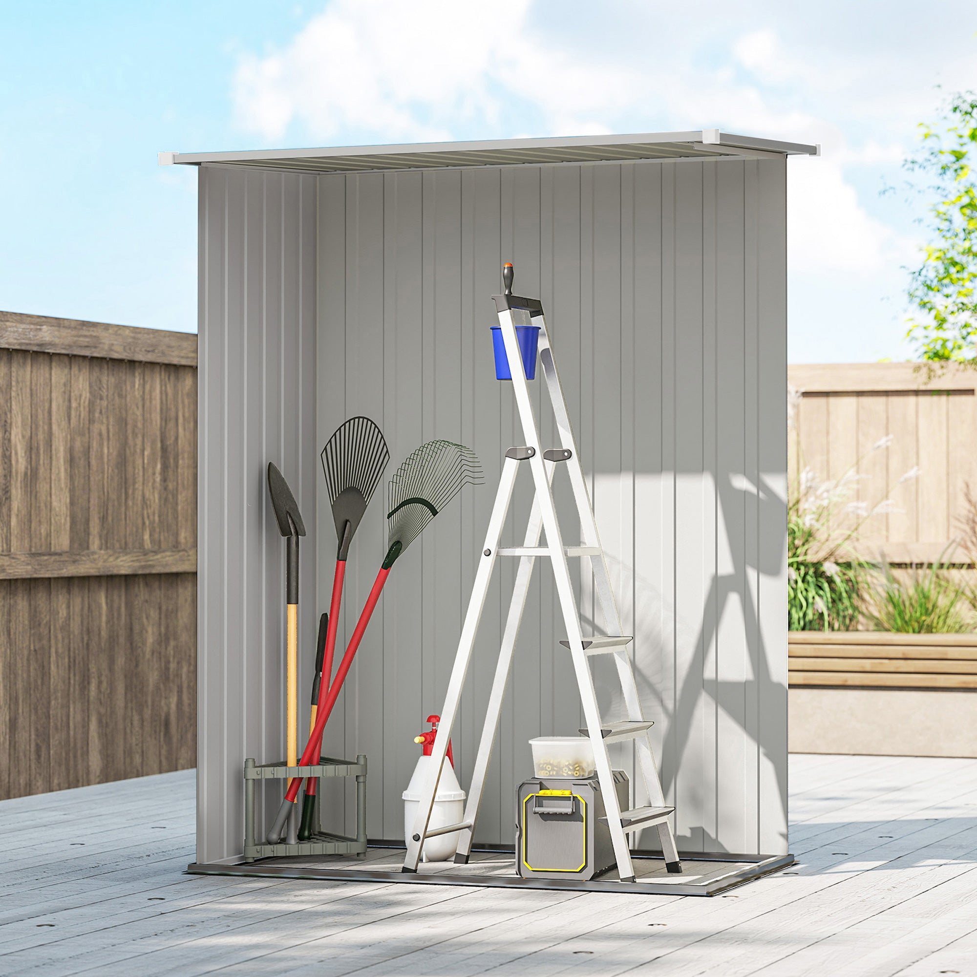 Outsunny 5ft x 3ft Garden Storage Shed, Outdoor Metal Shed with Sloped Roof, Aluminium Grey