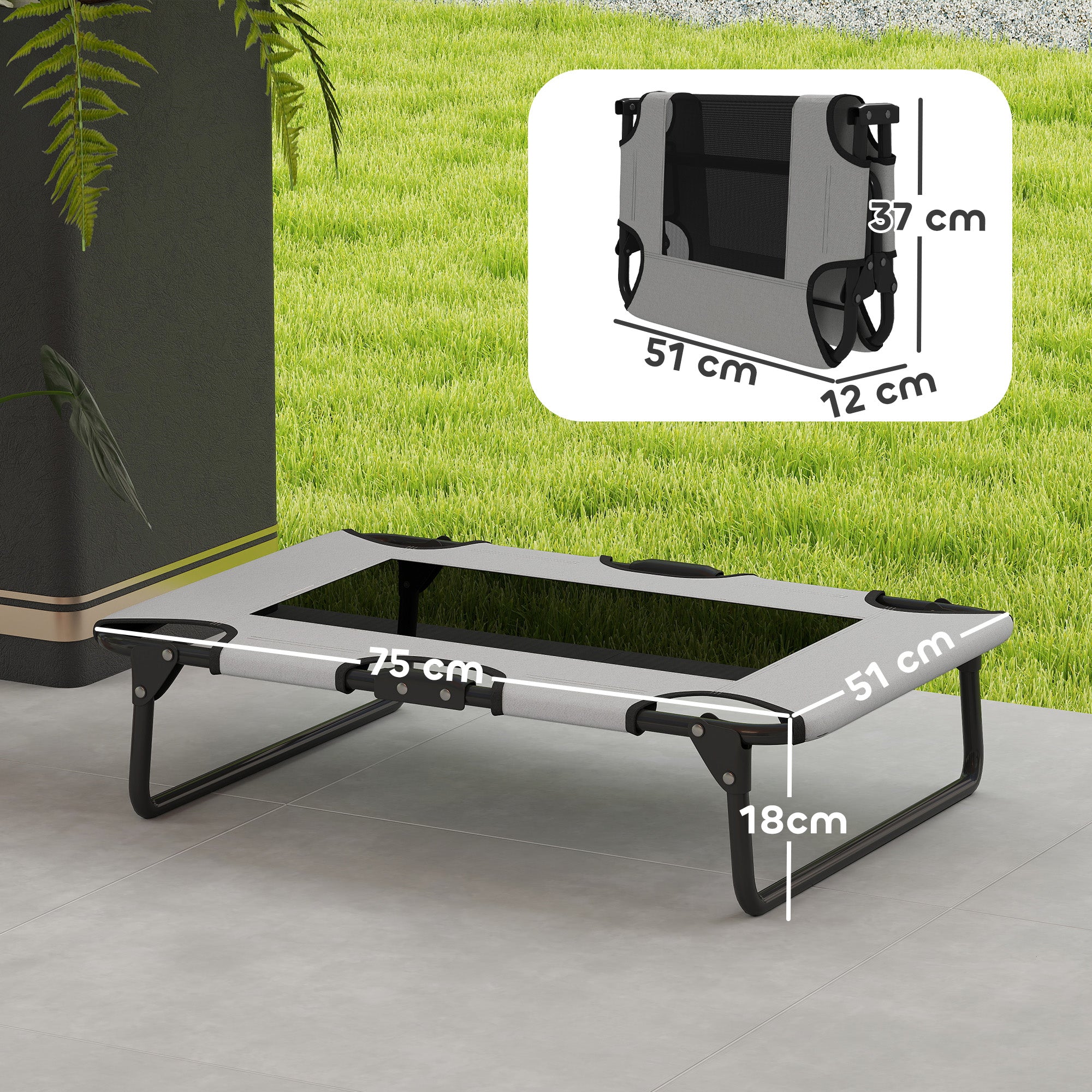 PawHut Portable Raised Dog Bed, Elevated Pet Cot with Breathable Mesh for Indoor Outdoor, for Small Medium Dogs, Light Grey - North Peak Garden Furniture