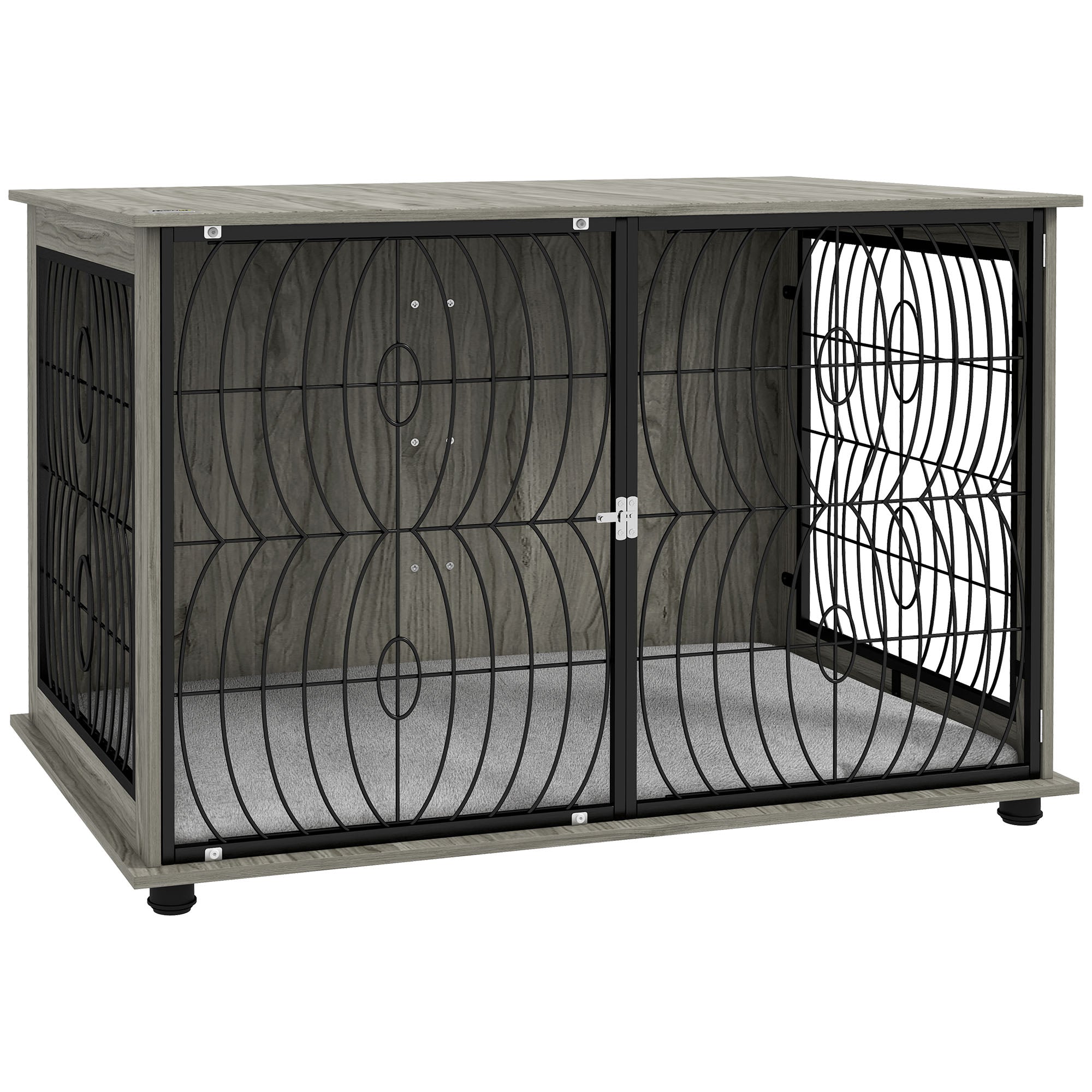 PawHut Dog Crate Furniture End Table w/ Plush Washable Cushion, Lockable Door, for Extra Large Dogs
