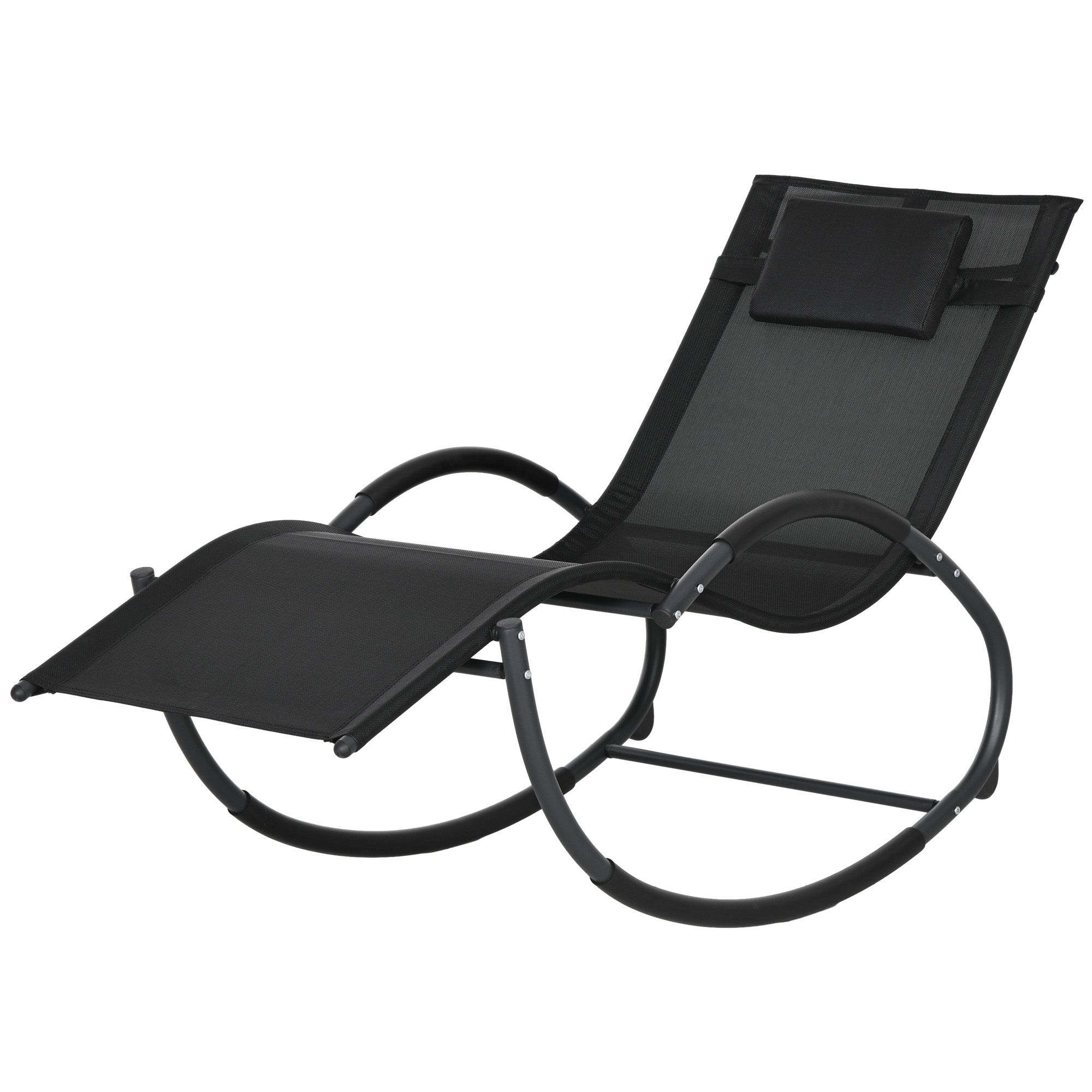 Outsunny Steel Frame Zero Gravity Rocking Chair, with Pillow - Black