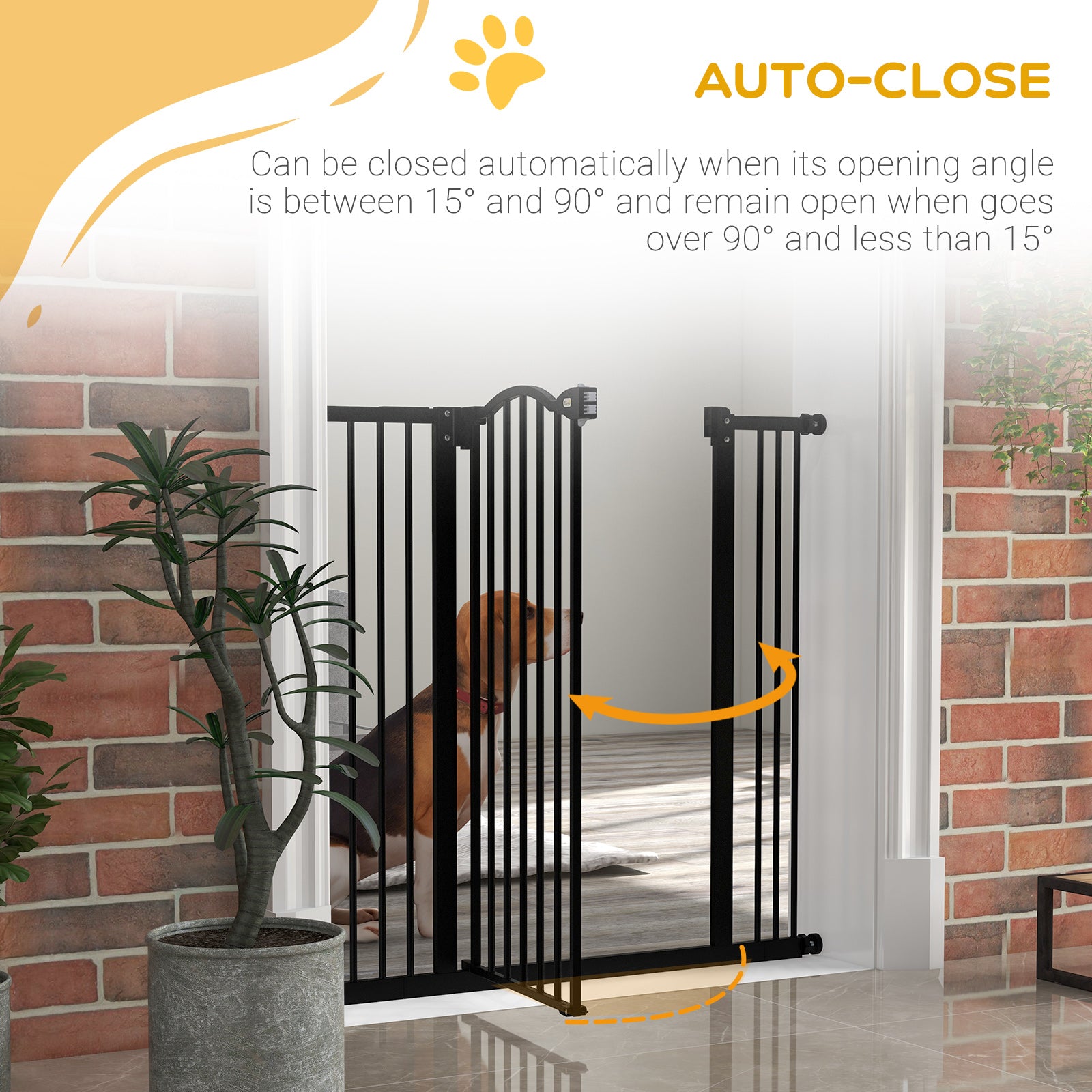 PawHut Pressure Fit Dog Stair Gate No Drilling Safety Gate Auto Close for Doorways, Hallways, 74-100cm Adjustable, 94cm Tall, Black