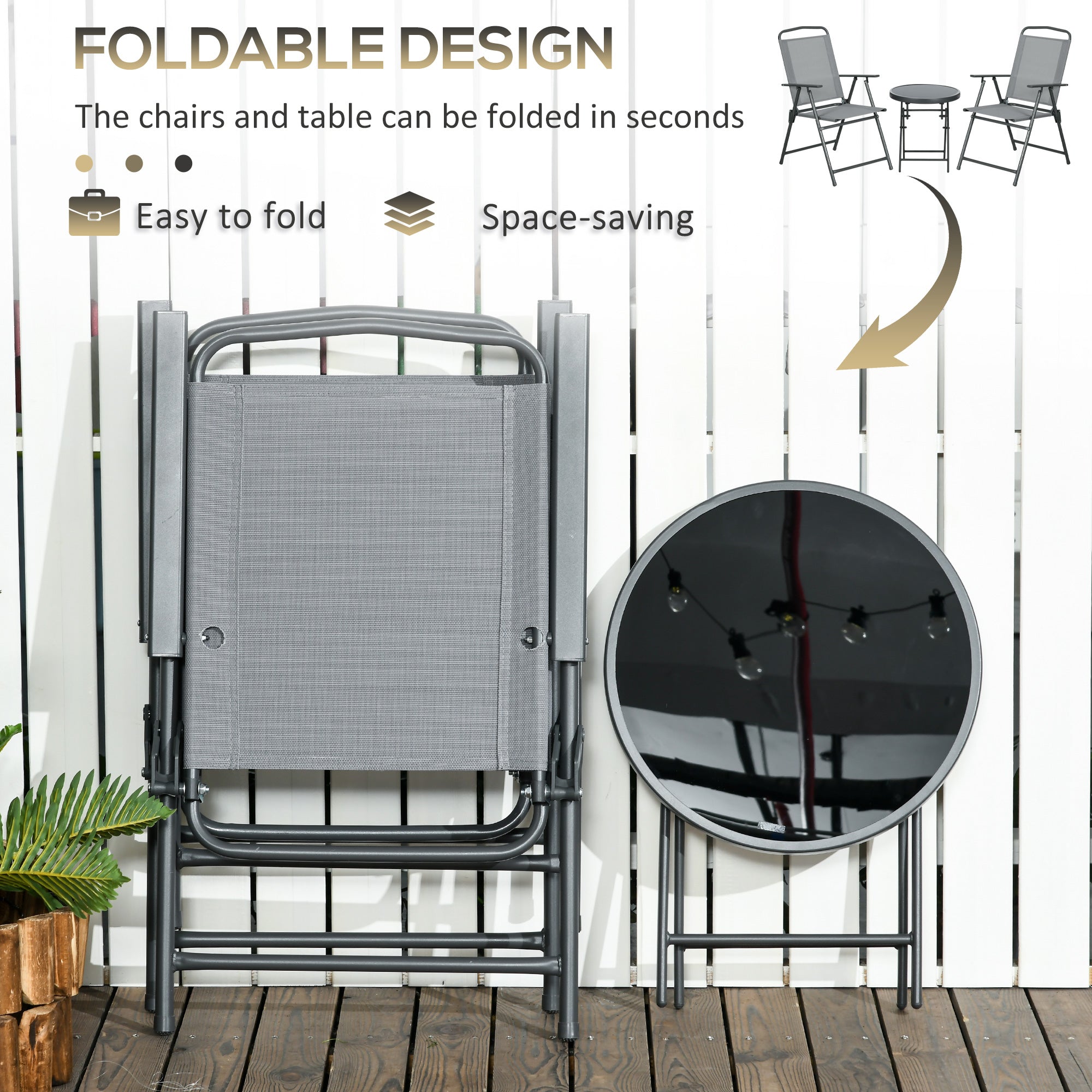 Outsunny Three-Piece Garden Seat Set, with Glass-Top Table - Light Grey - North Peak Garden Furniture