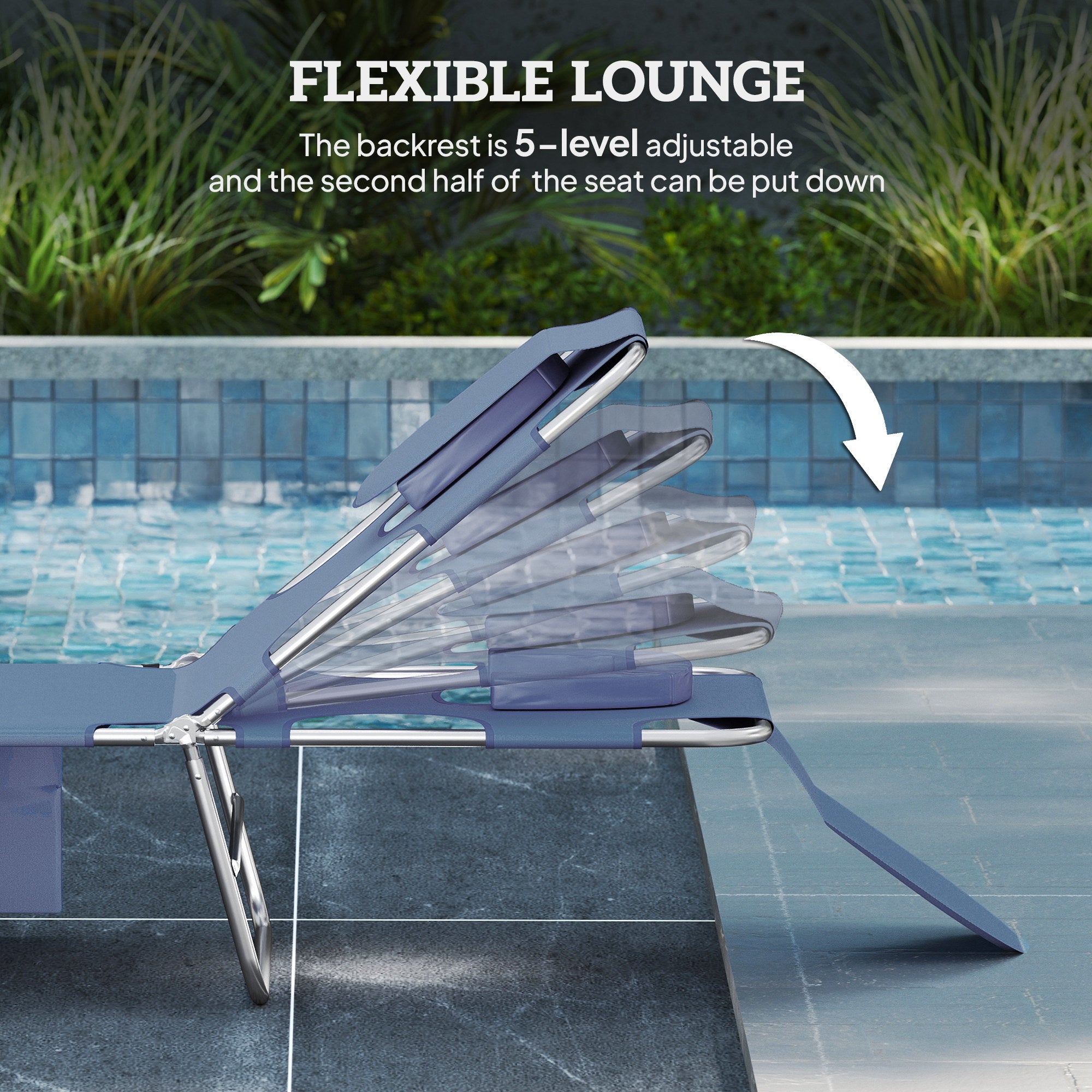 Outsunny Foldable Sun Lounger, Beach Chaise Lounge with Reading Hole, Arm Slots, 5-Position Adjustable Backrest, Side Pocket, Pillow for Garden, Beach, Pool, Grey