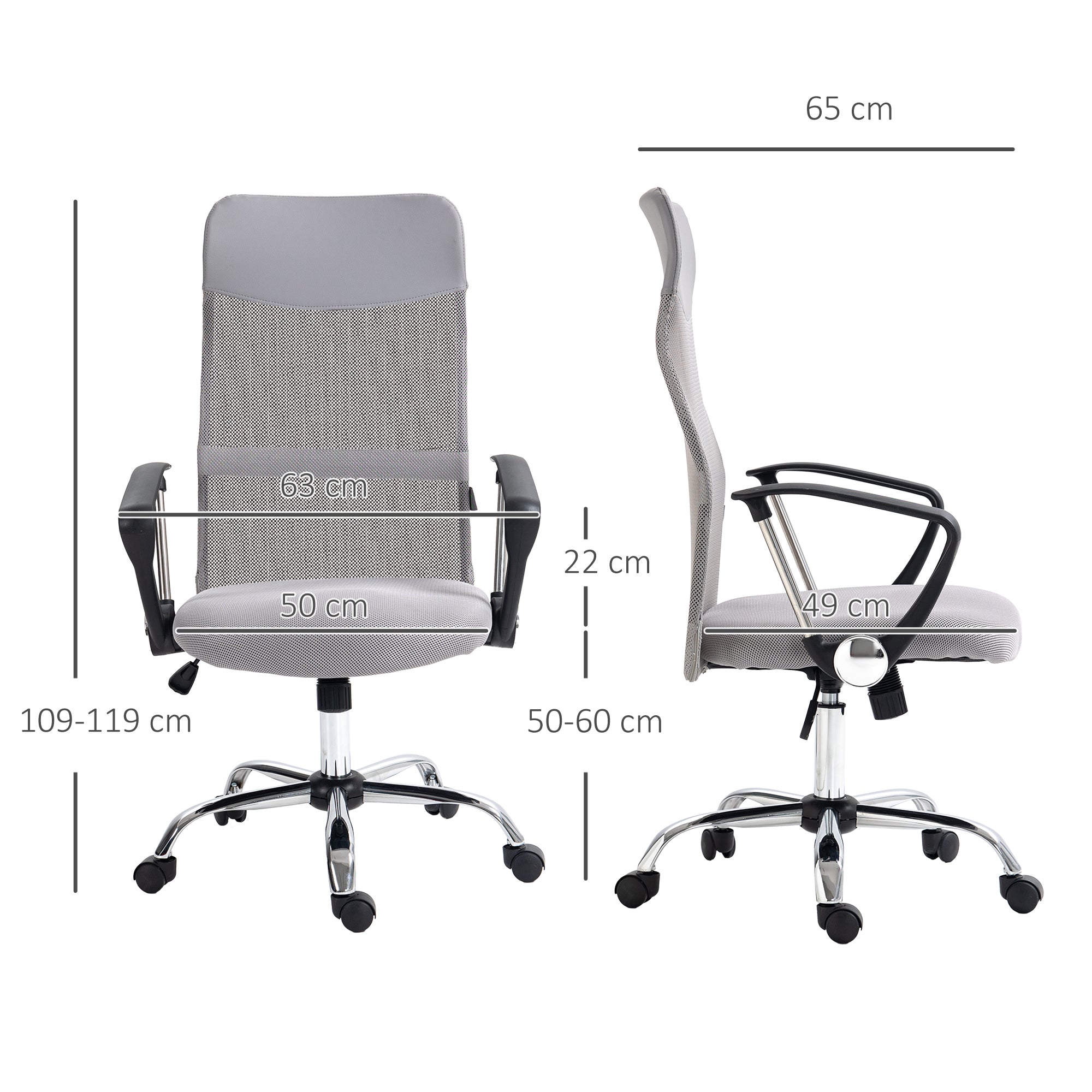 Vinsetto Ergonomic Office Chair Mesh Chair with Adjustable Height Tilt Function Light Grey - North Peak Garden Furniture