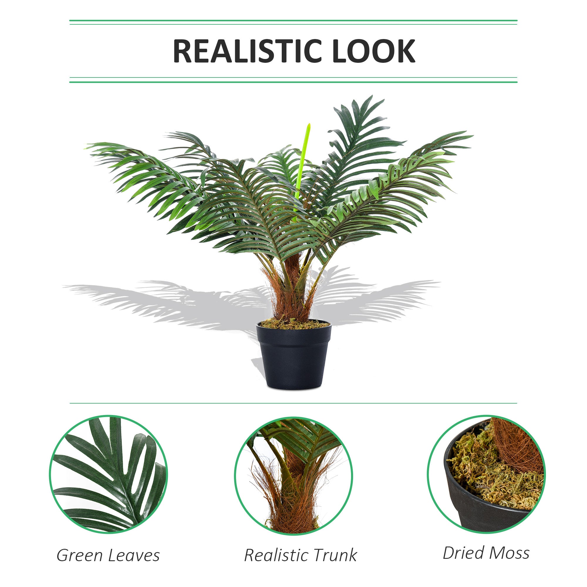 Outsunny 60cm/2FT Artificial Palm Tree Decorative Plant 8 Leaves with Nursery Pot, Fake Tropical Tree for Indoor Outdoor Décor - North Peak Garden Furniture